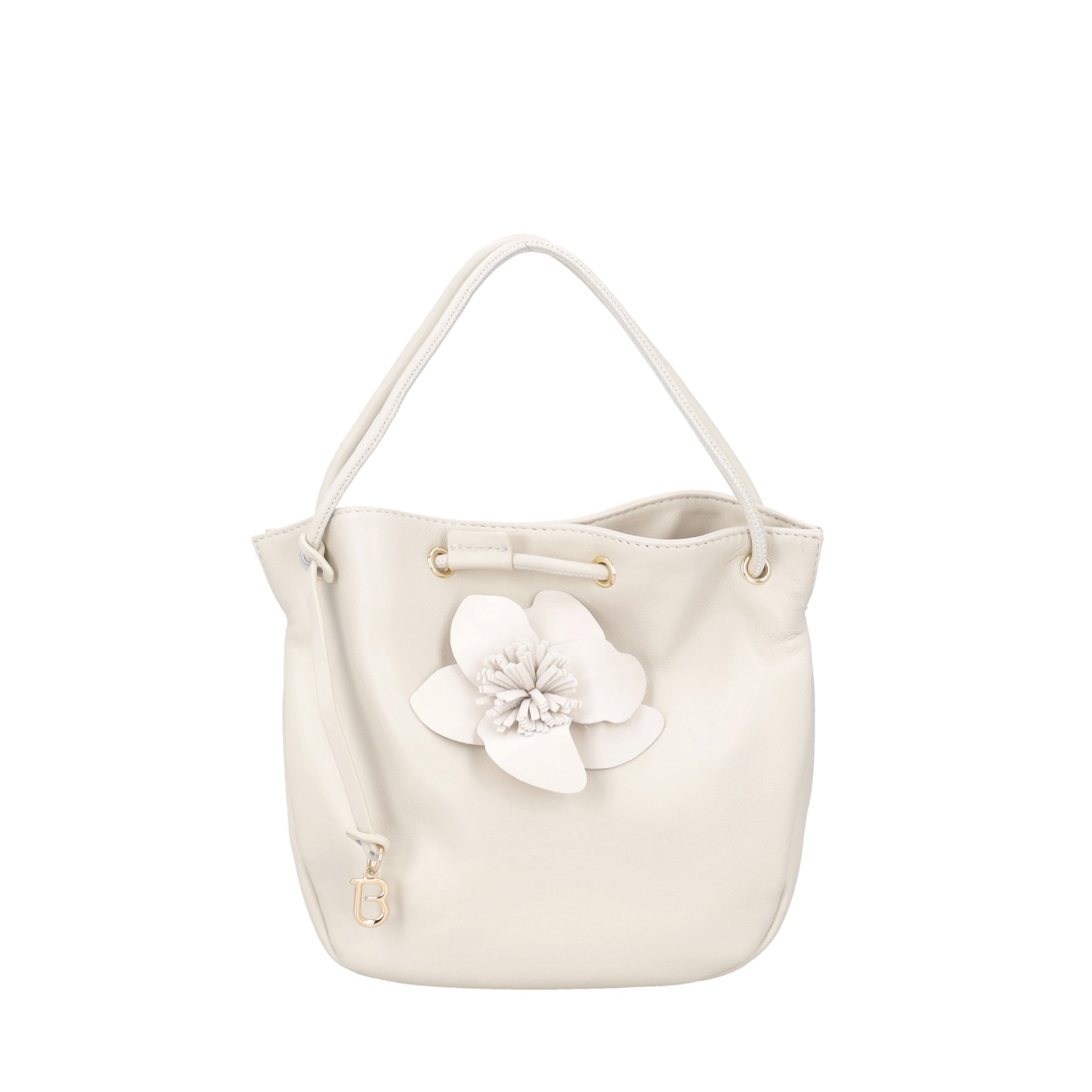 Borsa a mano in pelle con orchidea Venice colore avorio