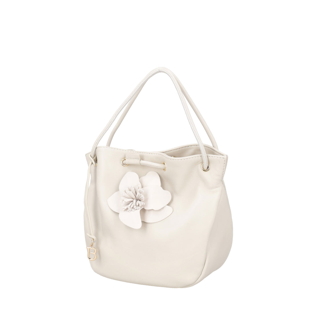Borsa a mano in pelle con orchidea Venice colore avorio
