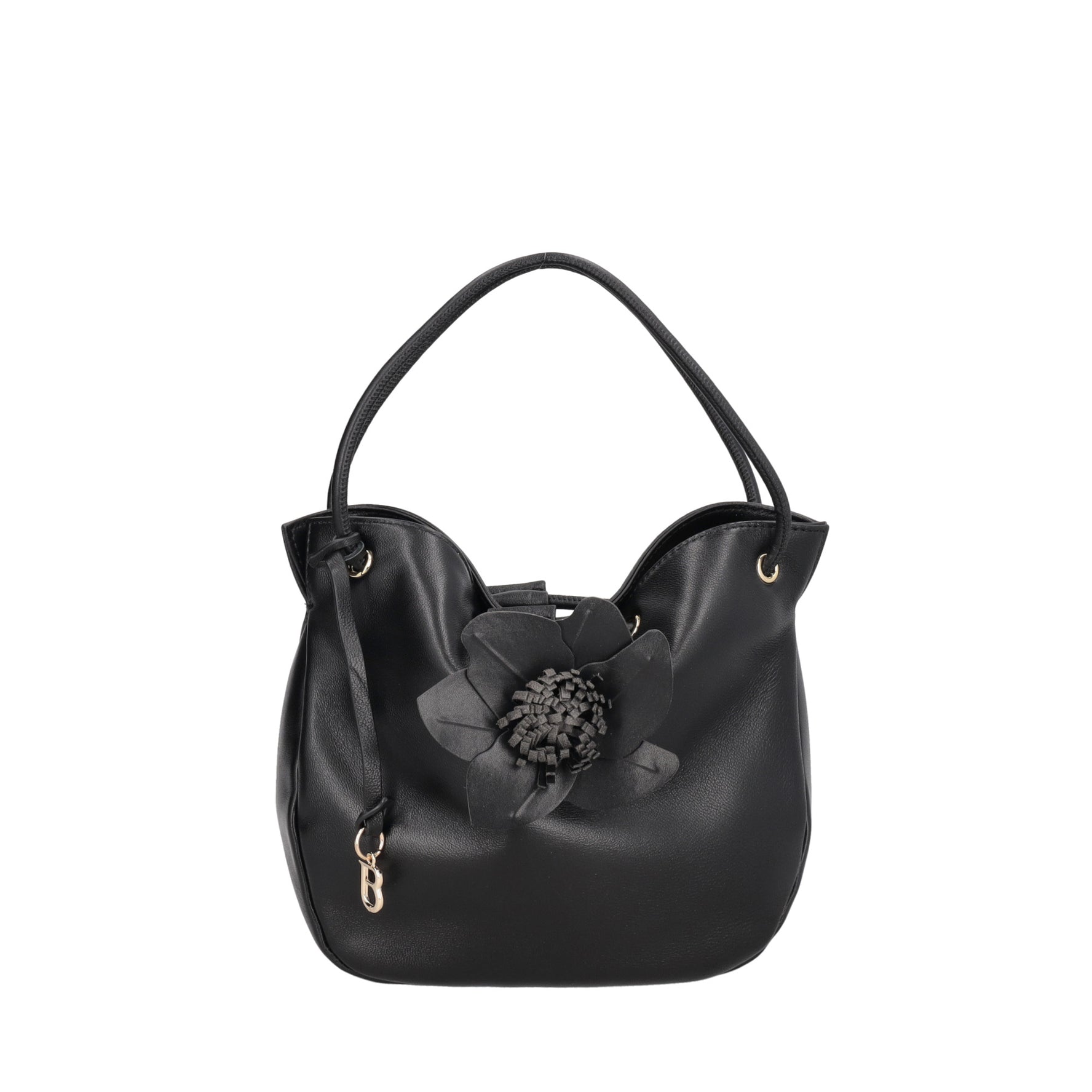 Borsa a mano in pelle con orchidea Venice colore nero