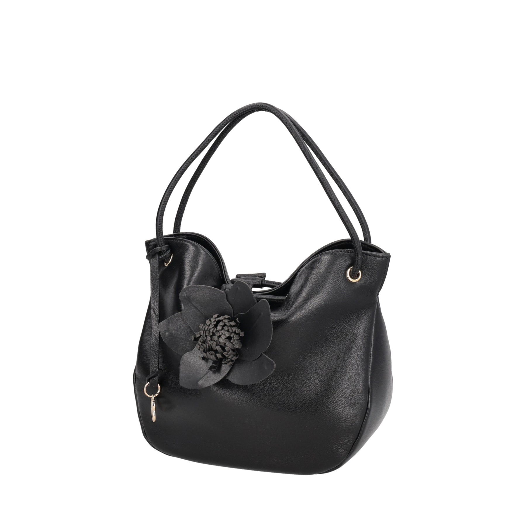 Borsa a mano in pelle con orchidea Venice colore nero