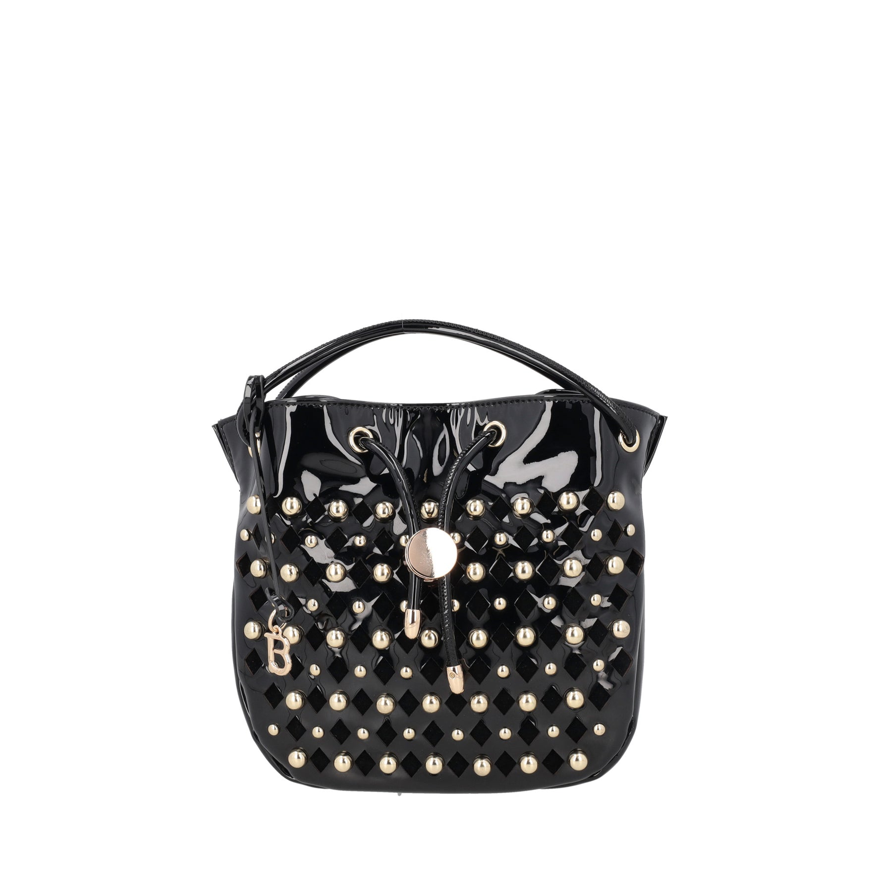 Borsa a mano Venice in vernice con borchie colore nero