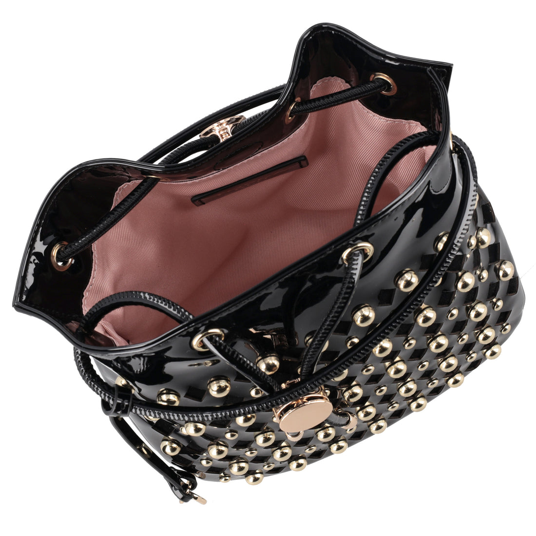 Venice patent leather handbag with black studs