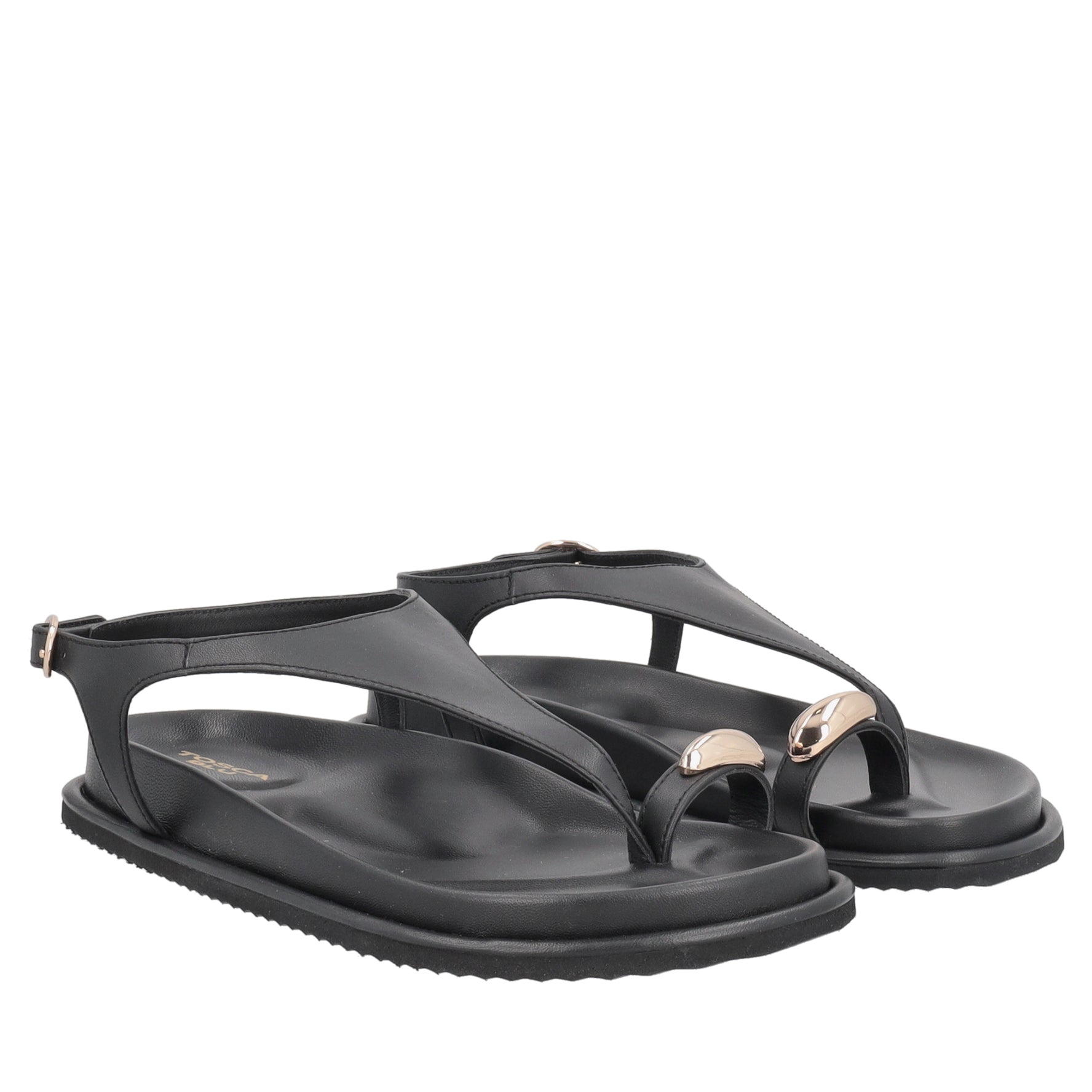 Tenerife black leather thong sandal