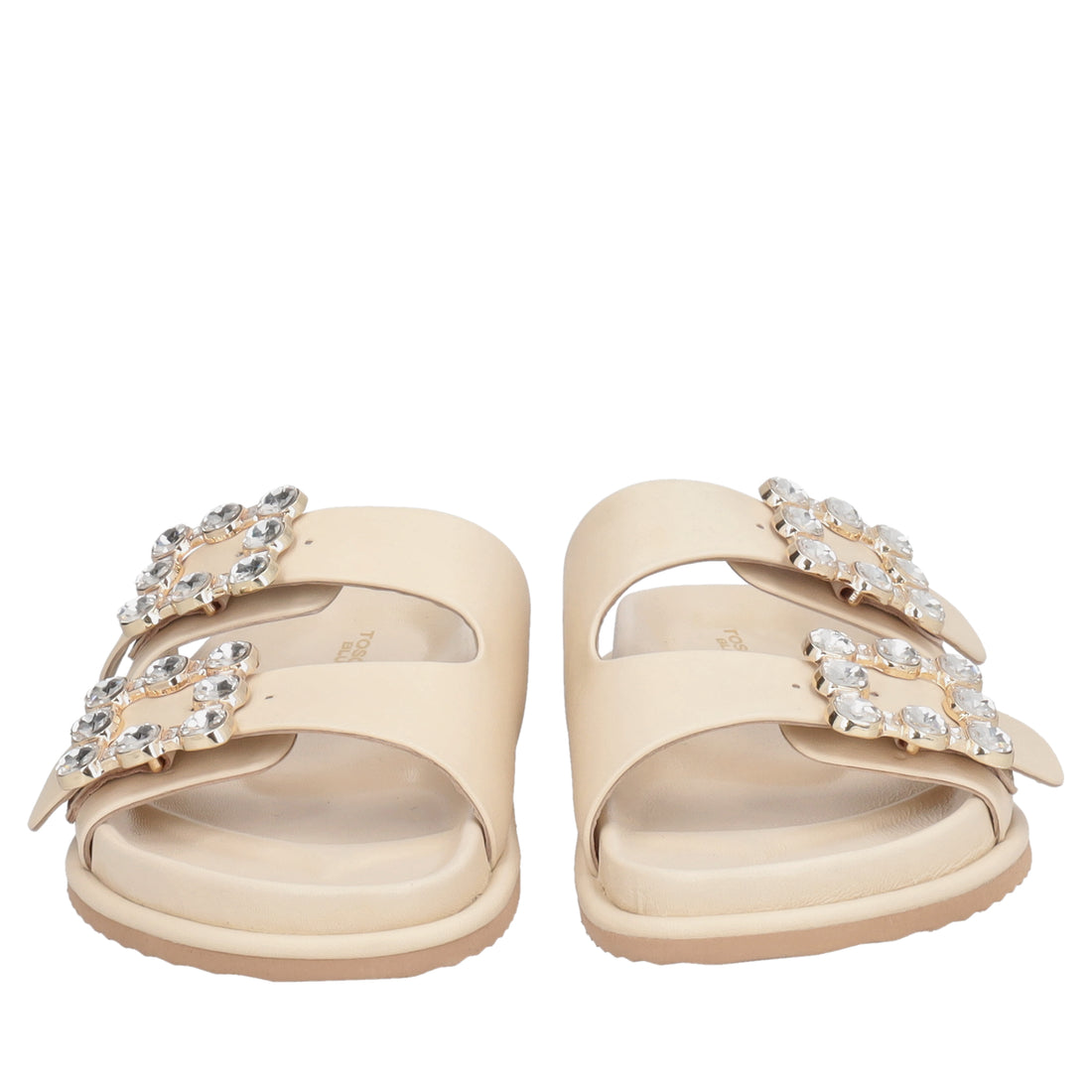 Sandalo Tenerife in pelle con fibbie gioiello colore beige