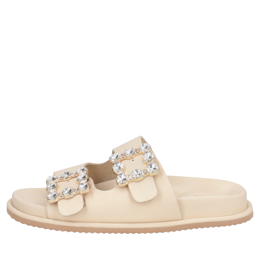Sandalo Tenerife in pelle con fibbie gioiello colore beige