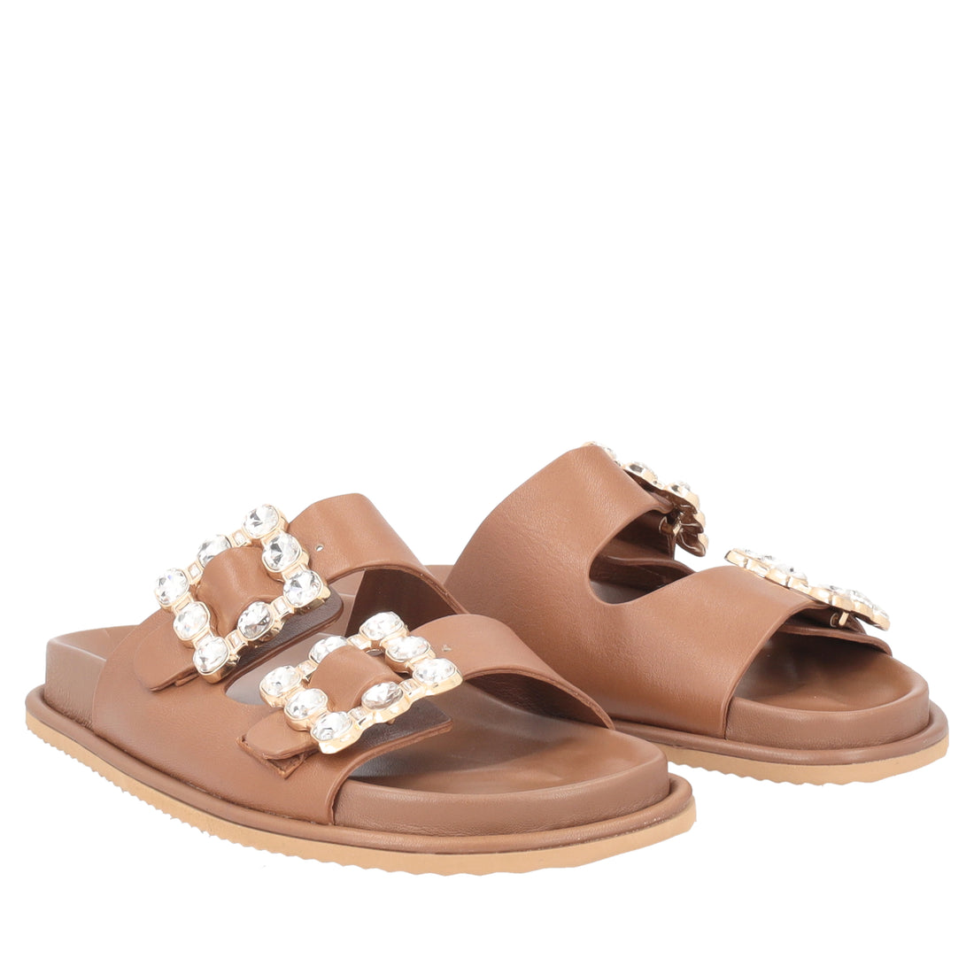 Sandalo Tenerife in pelle con fibbie gioiello colore biscotto