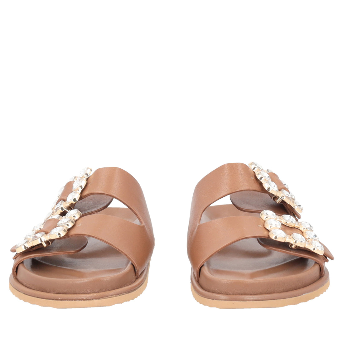 Sandalo Tenerife in pelle con fibbie gioiello colore biscotto