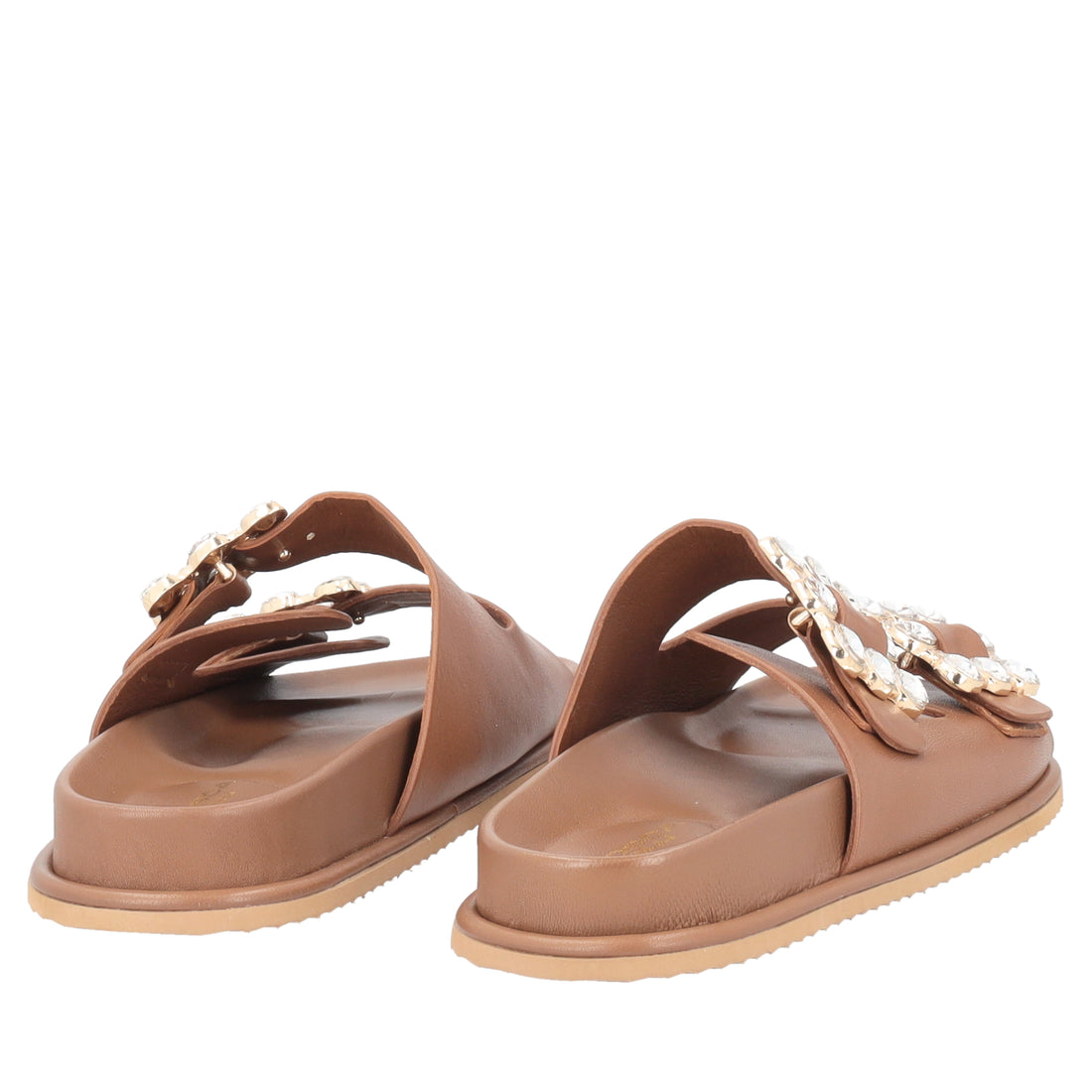 Sandalo Tenerife in pelle con fibbie gioiello colore biscotto