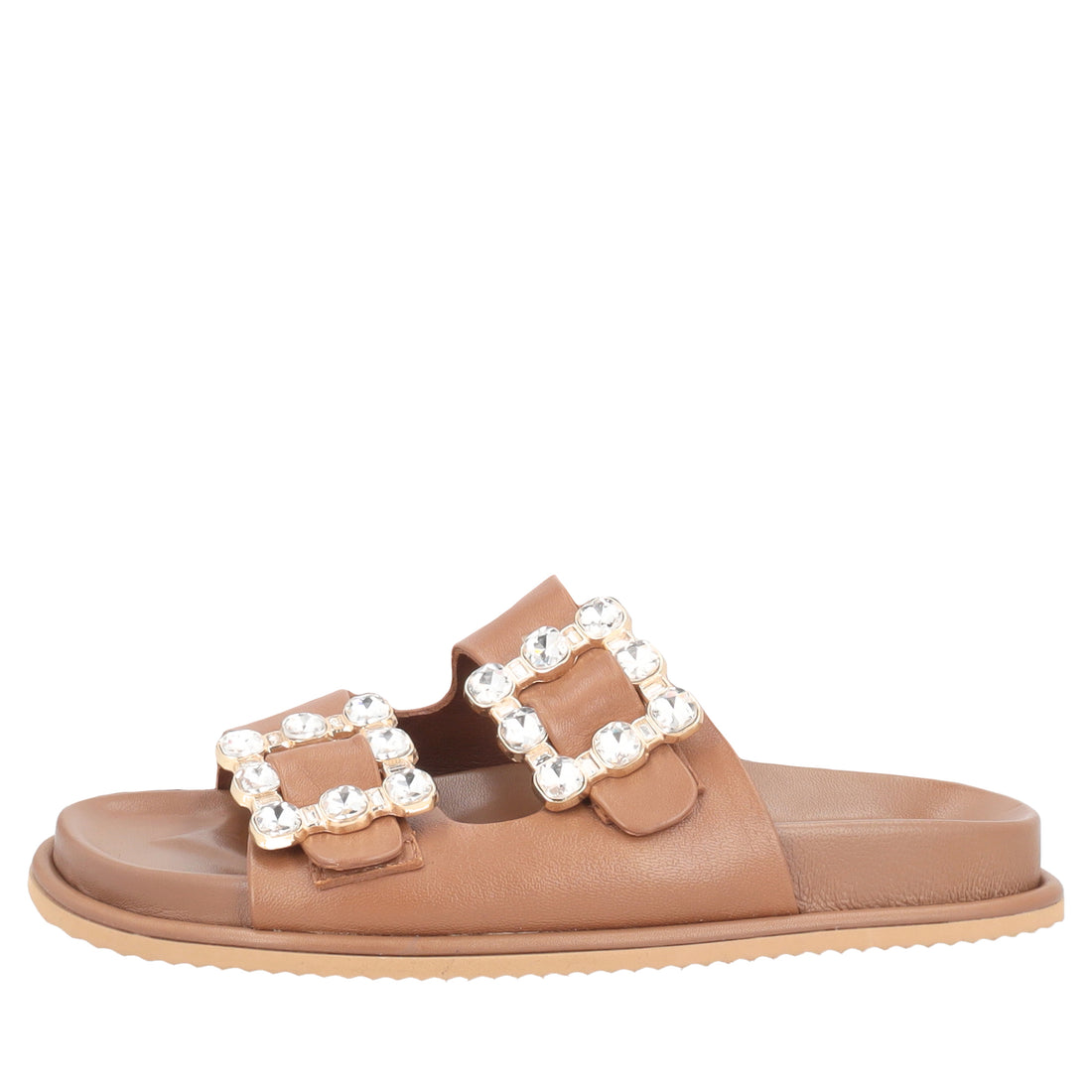 Sandalo Tenerife in pelle con fibbie gioiello colore biscotto