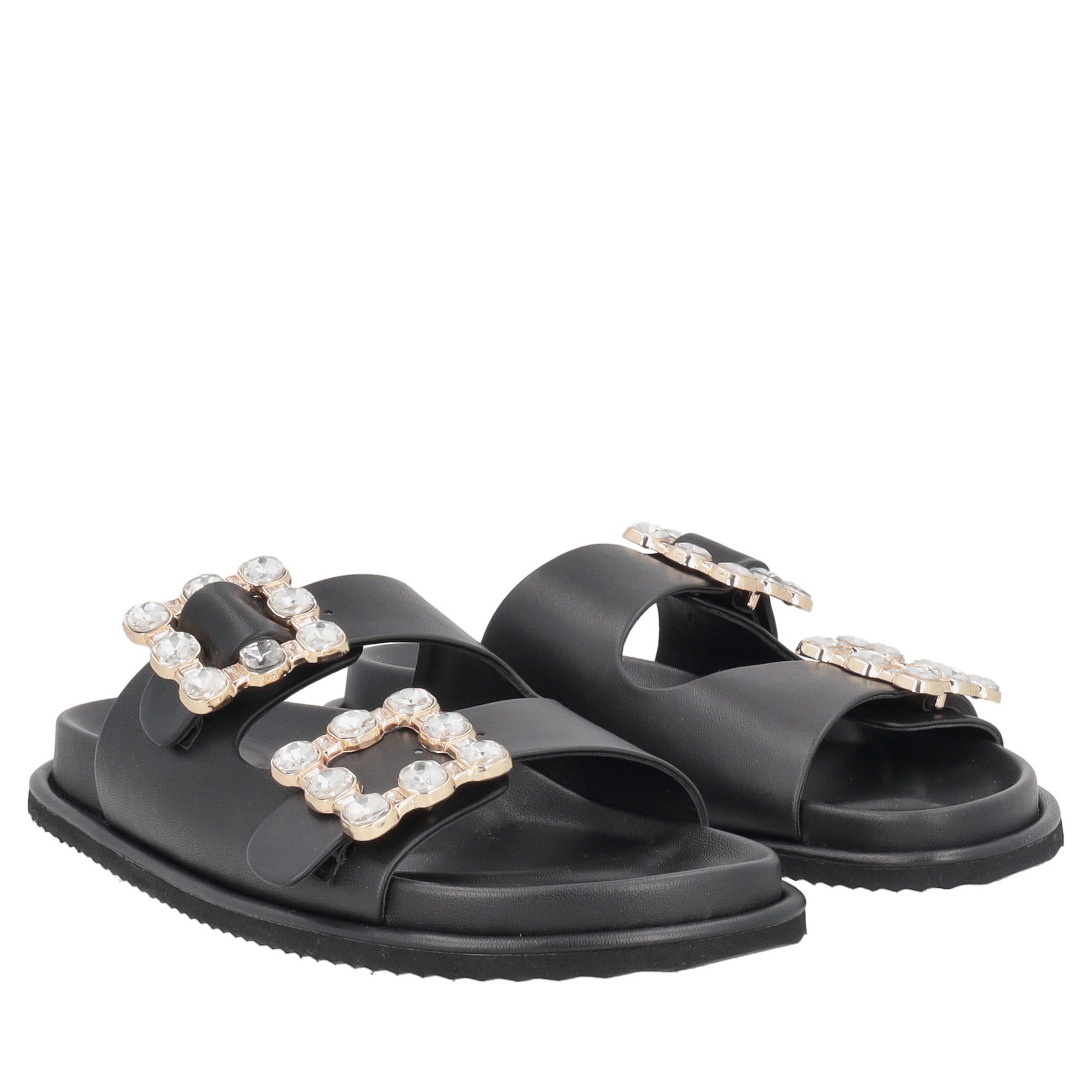 Tenerife leather sandal with black jewel buckles