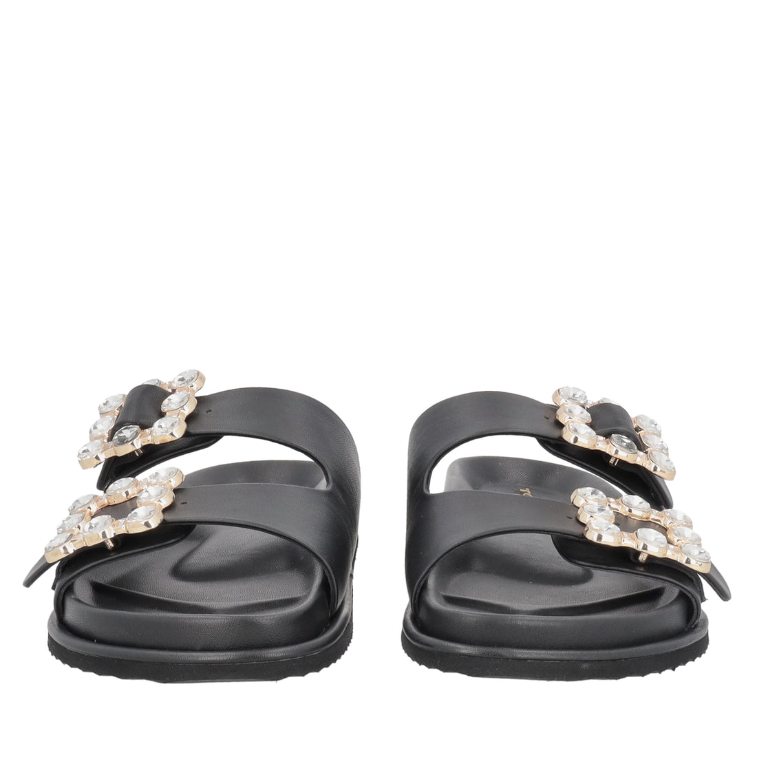 Sandalo Tenerife in pelle con fibbie gioiello colore nero