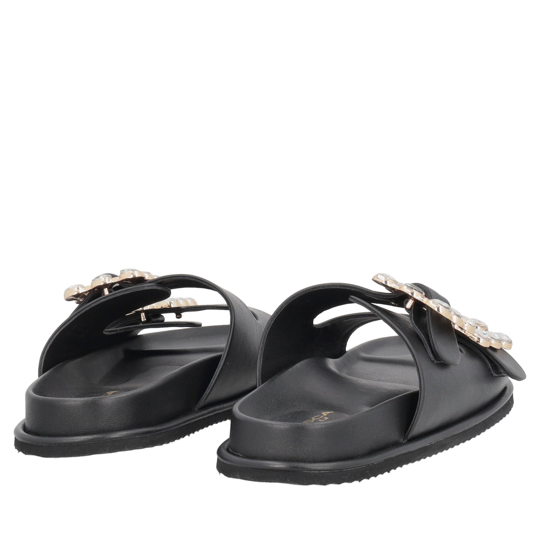 Sandalo Tenerife in pelle con fibbie gioiello colore nero