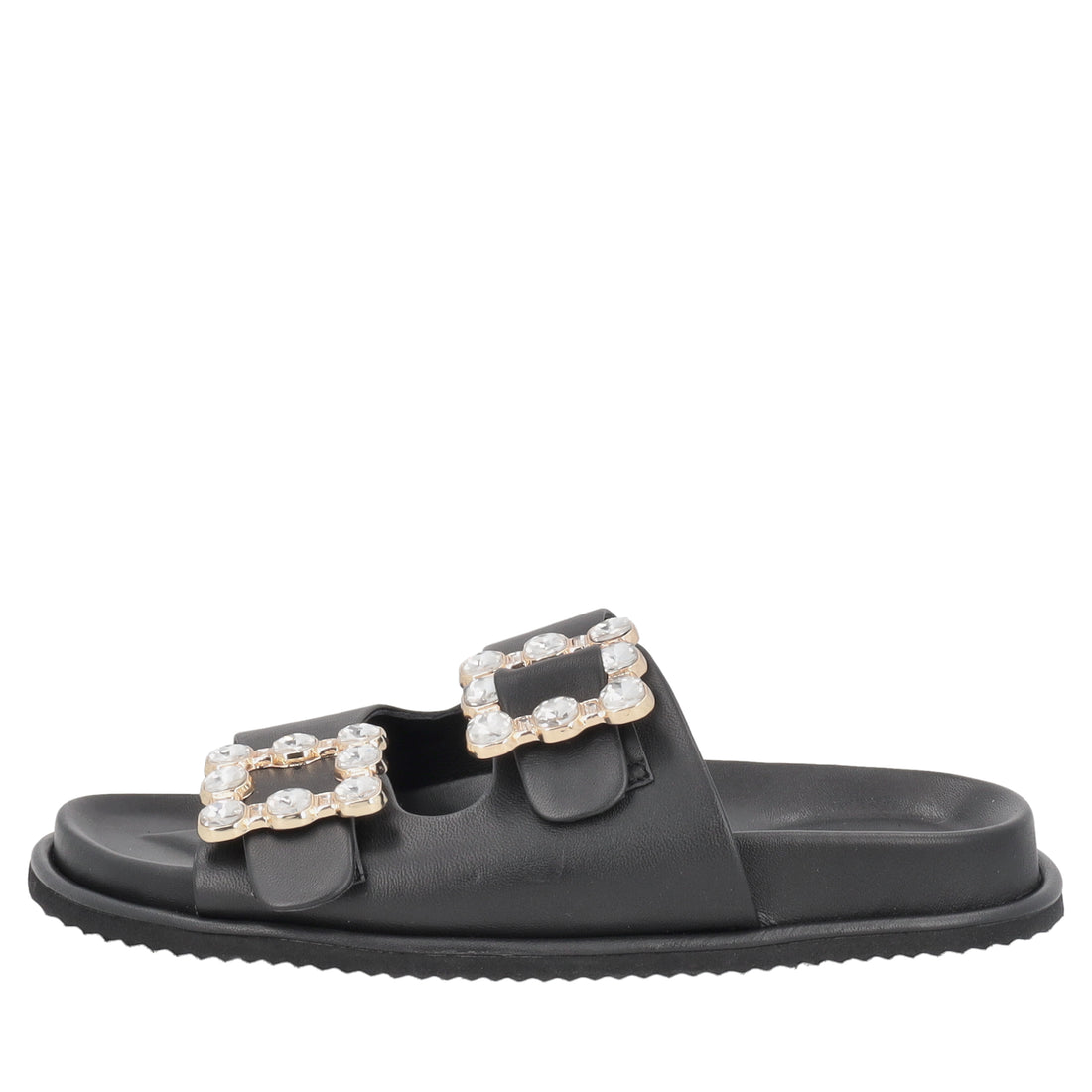 Sandalo Tenerife in pelle con fibbie gioiello colore nero