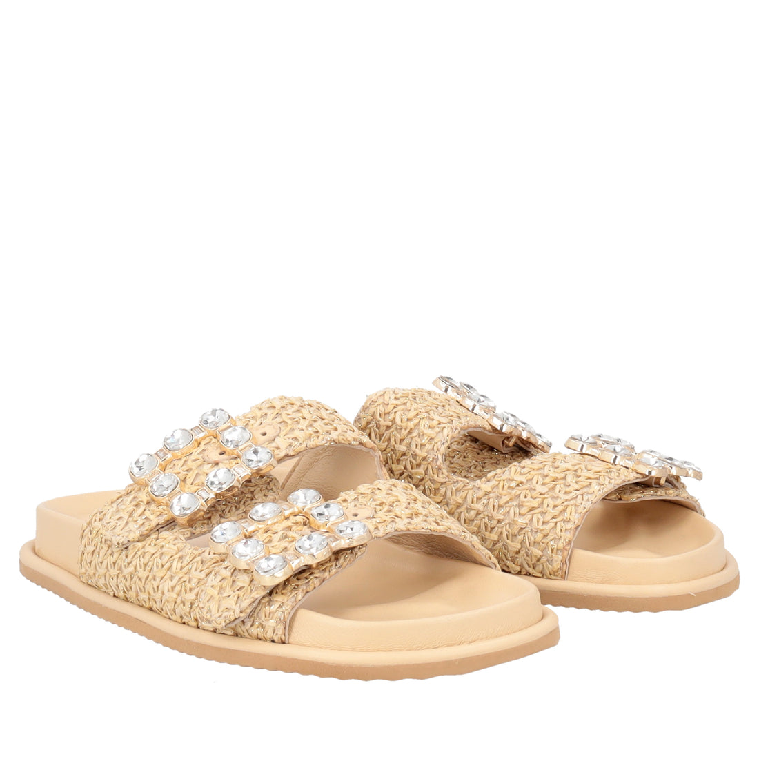Tenerife raffia sandal with beige buckles