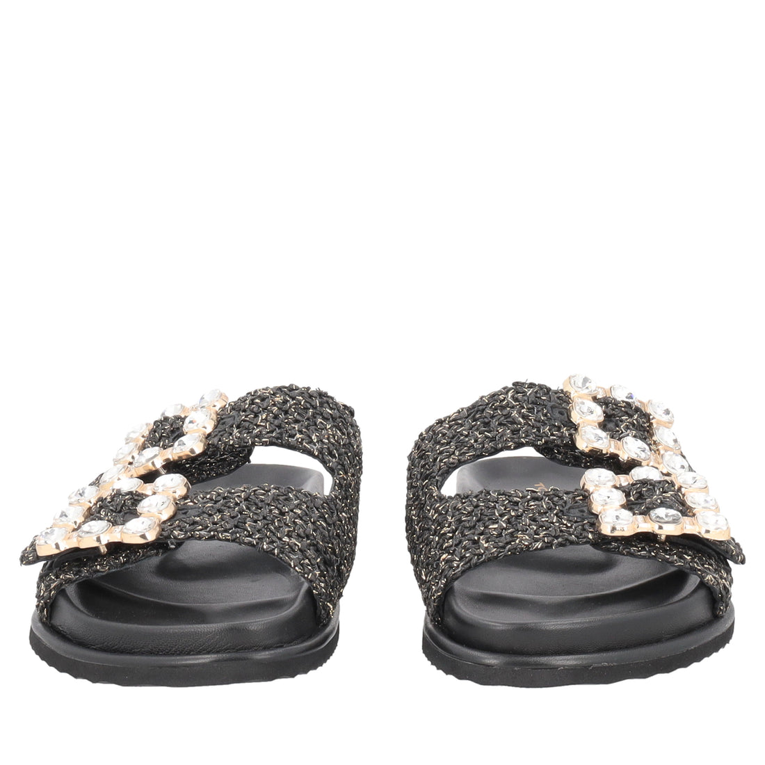 Tenerife raffia sandal with black buckles