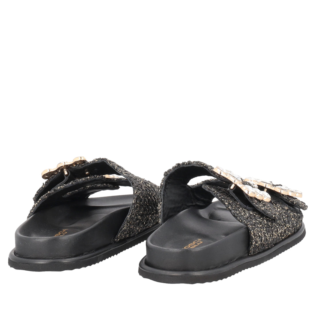 Tenerife raffia sandal with black buckles