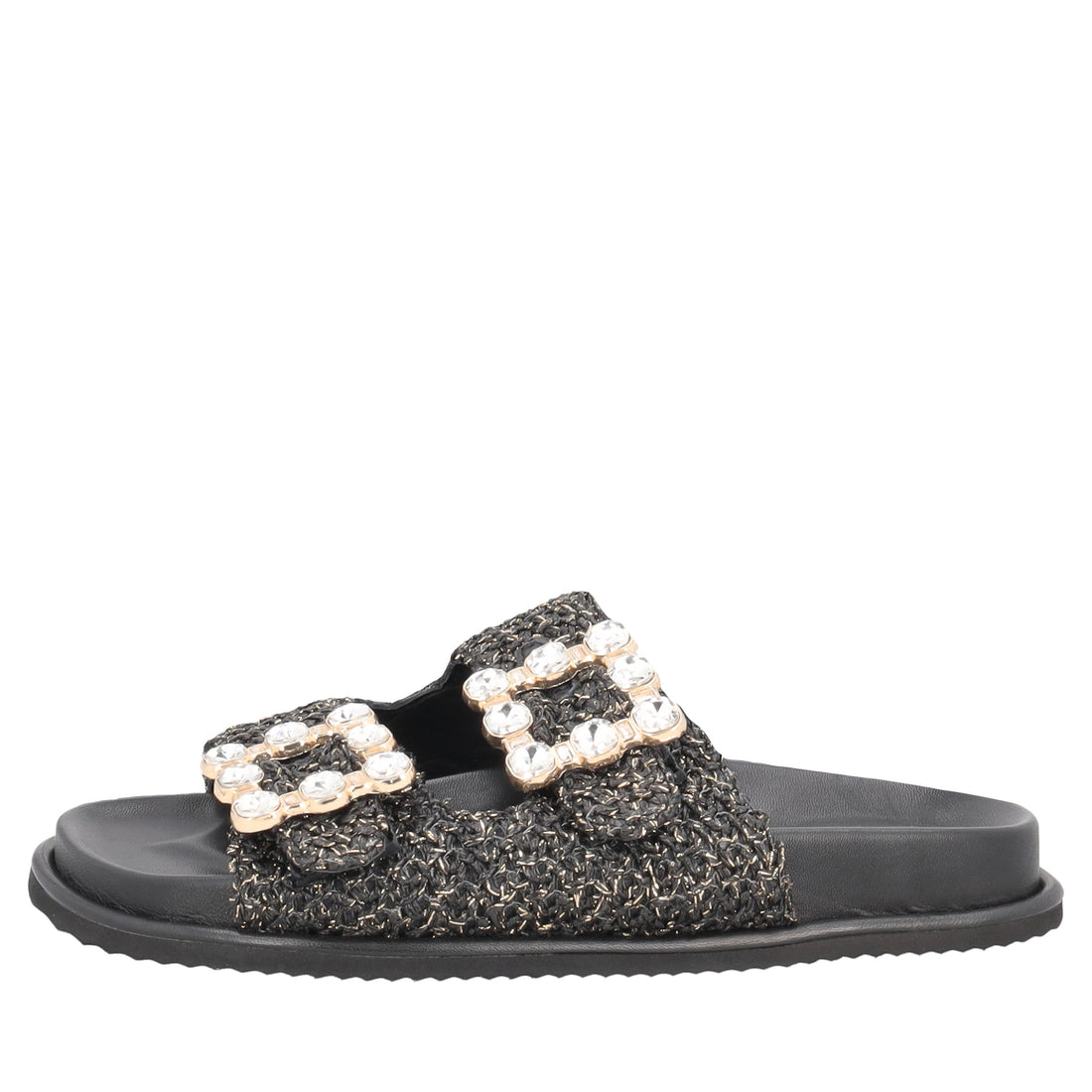 Tenerife raffia sandal with black buckles