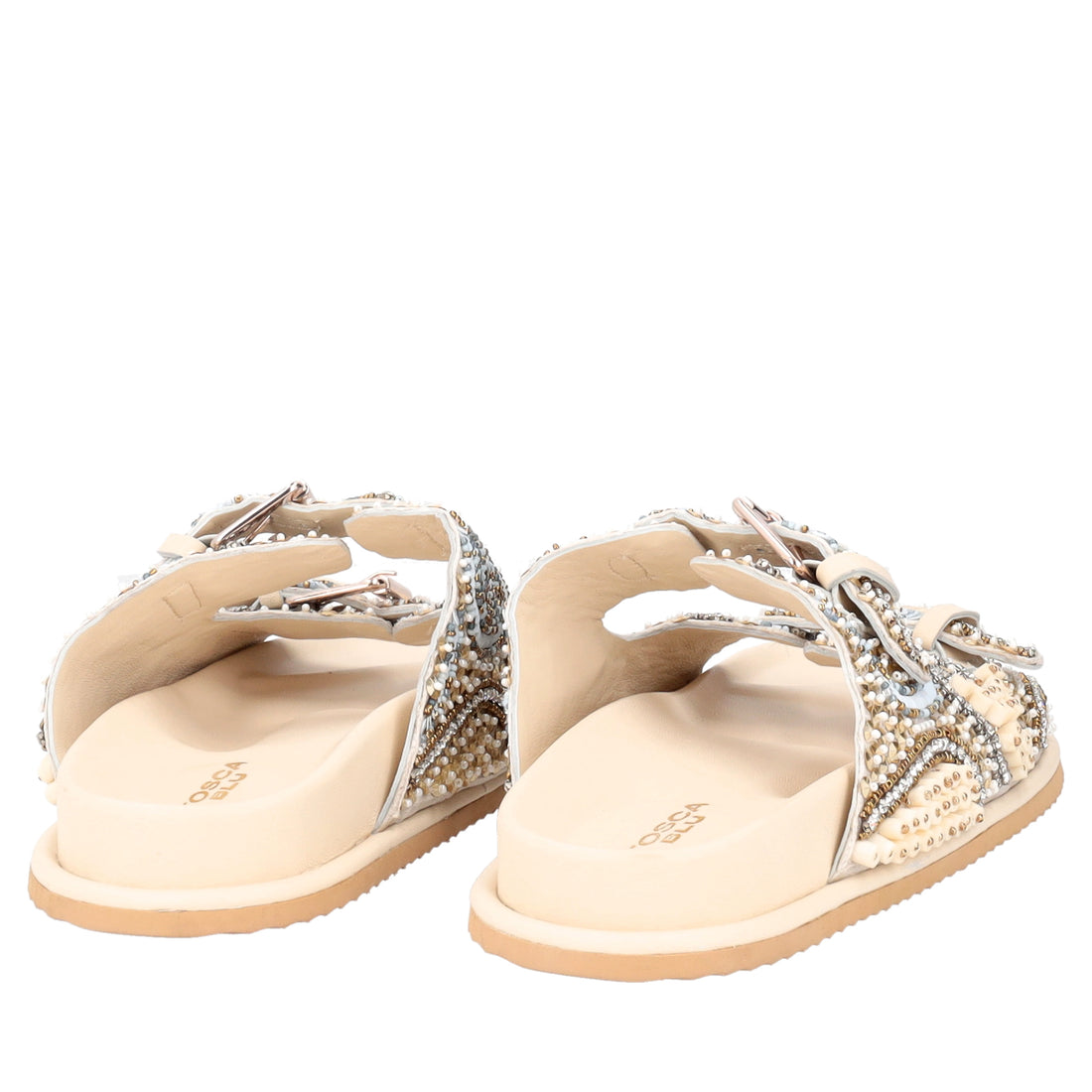 Sandalo Tenerife con perline e fibbie colore beige
