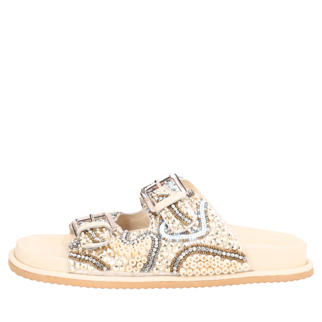 Sandalo Tenerife con perline e fibbie colore beige