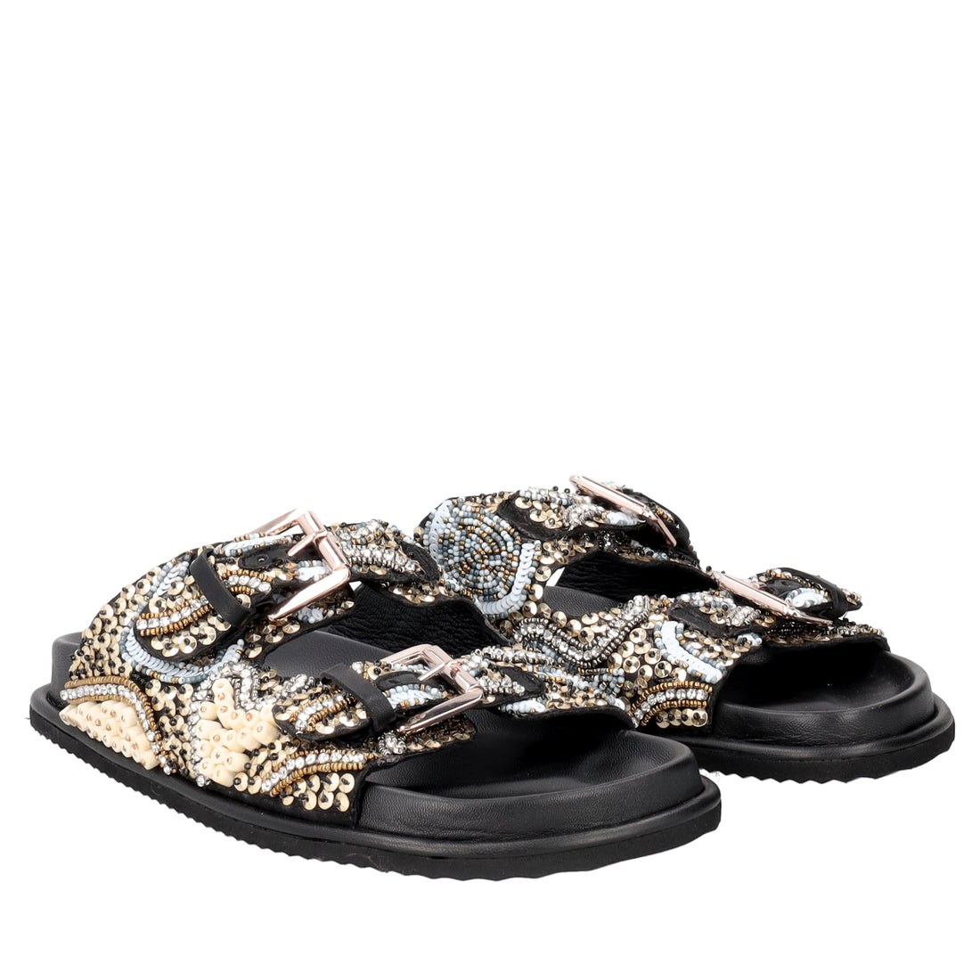Sandalo Tenerife con perline e fibbie colore nero