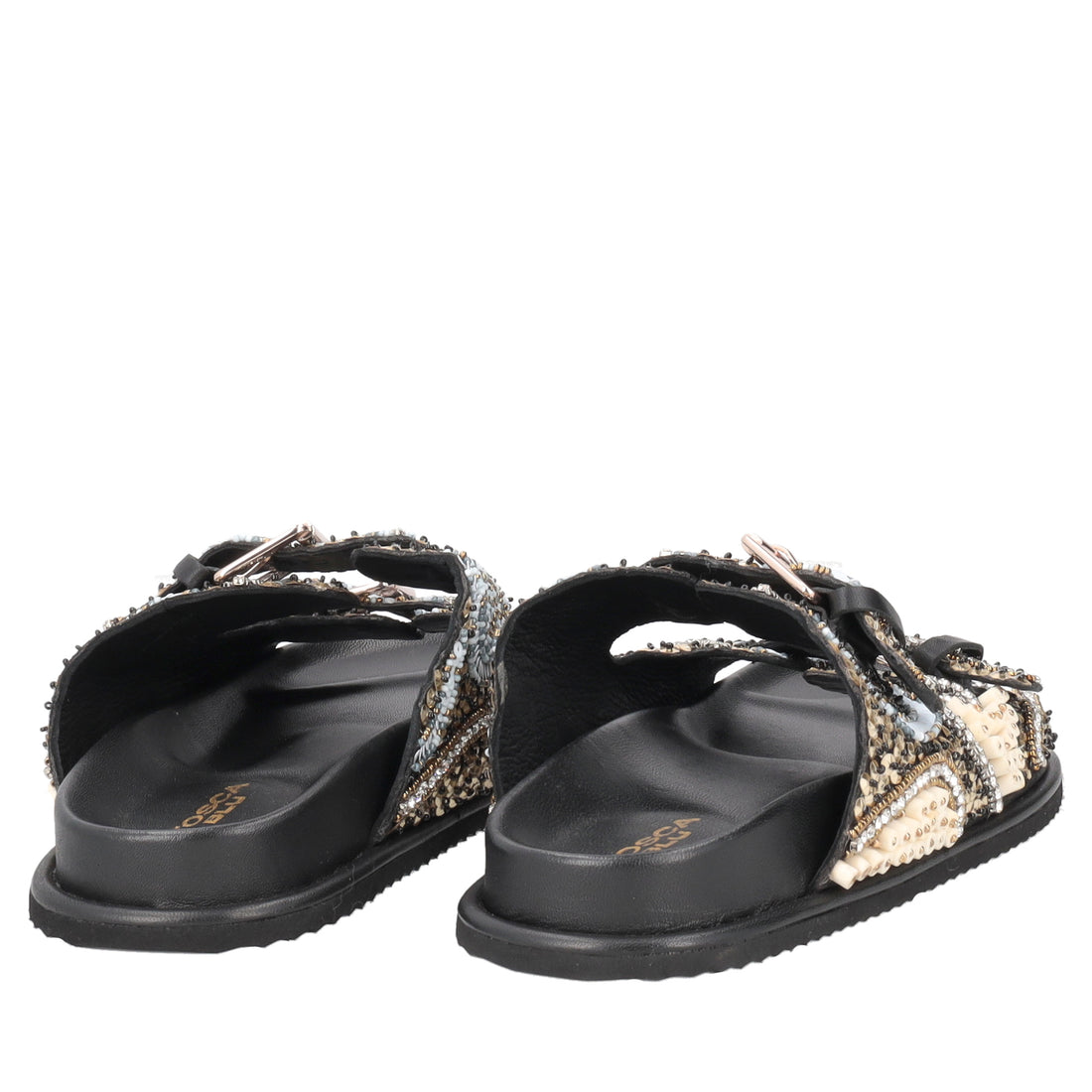 Sandalo Tenerife con perline e fibbie colore nero