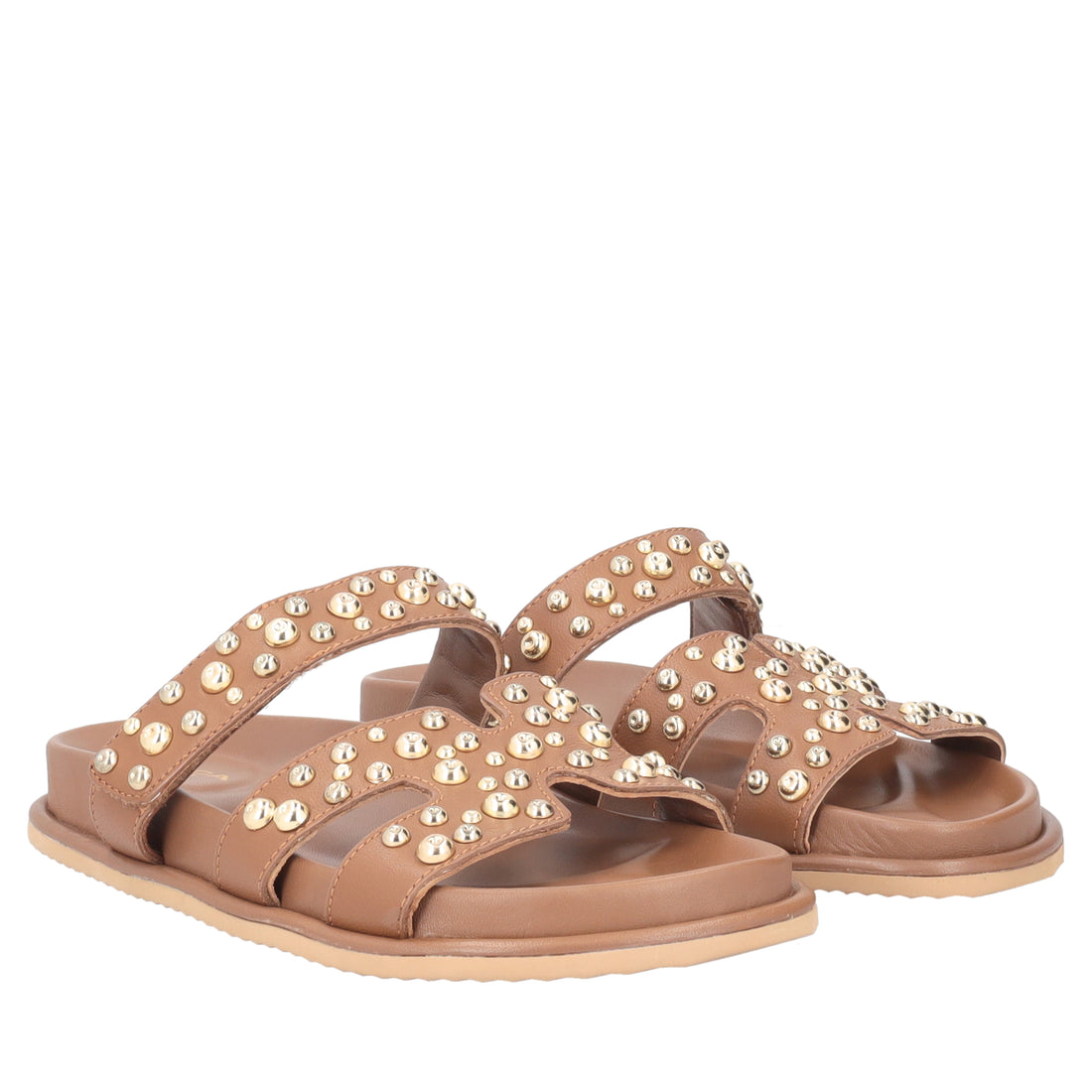 Sandalo Tenerife in pelle con borchie colore biscotto