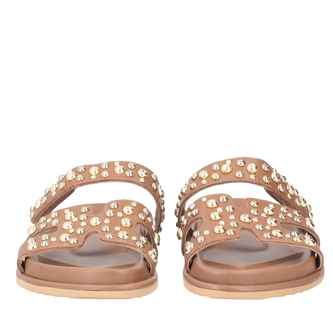 Sandalo Tenerife in pelle con borchie colore biscotto