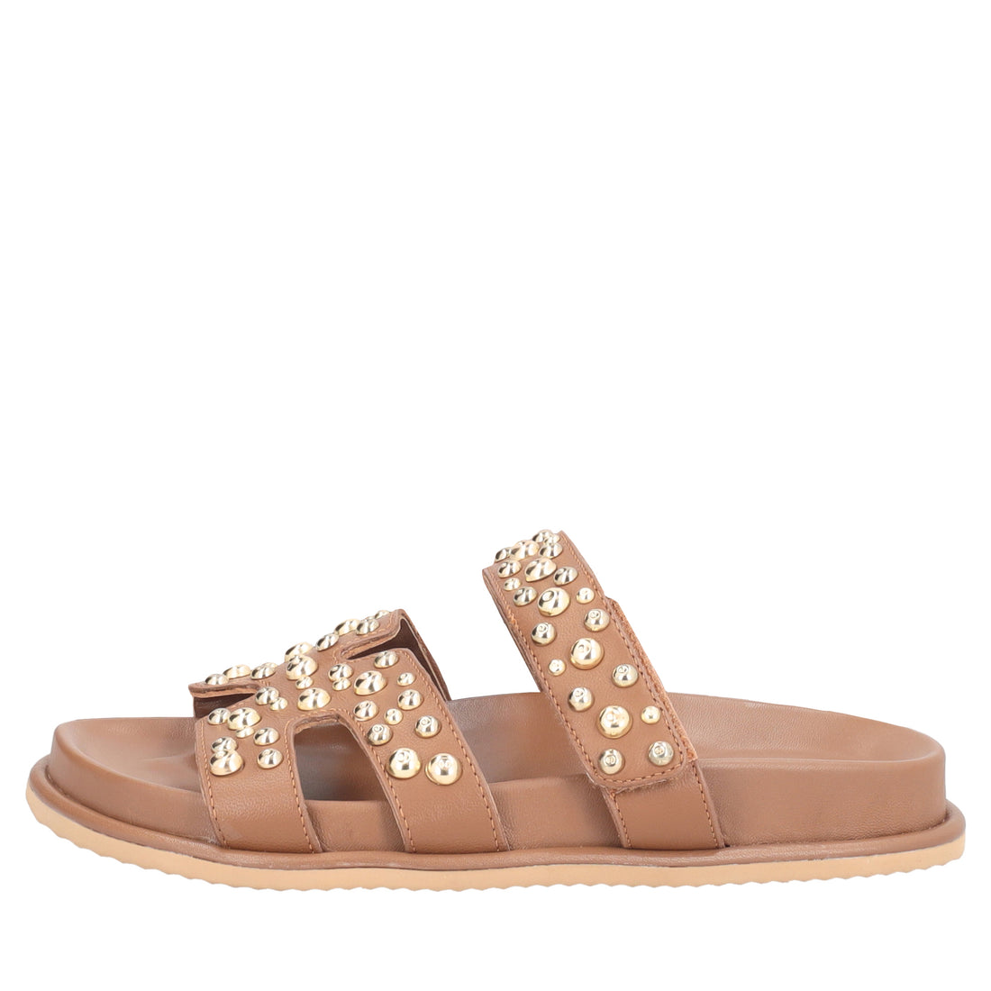 Sandalo Tenerife in pelle con borchie colore biscotto