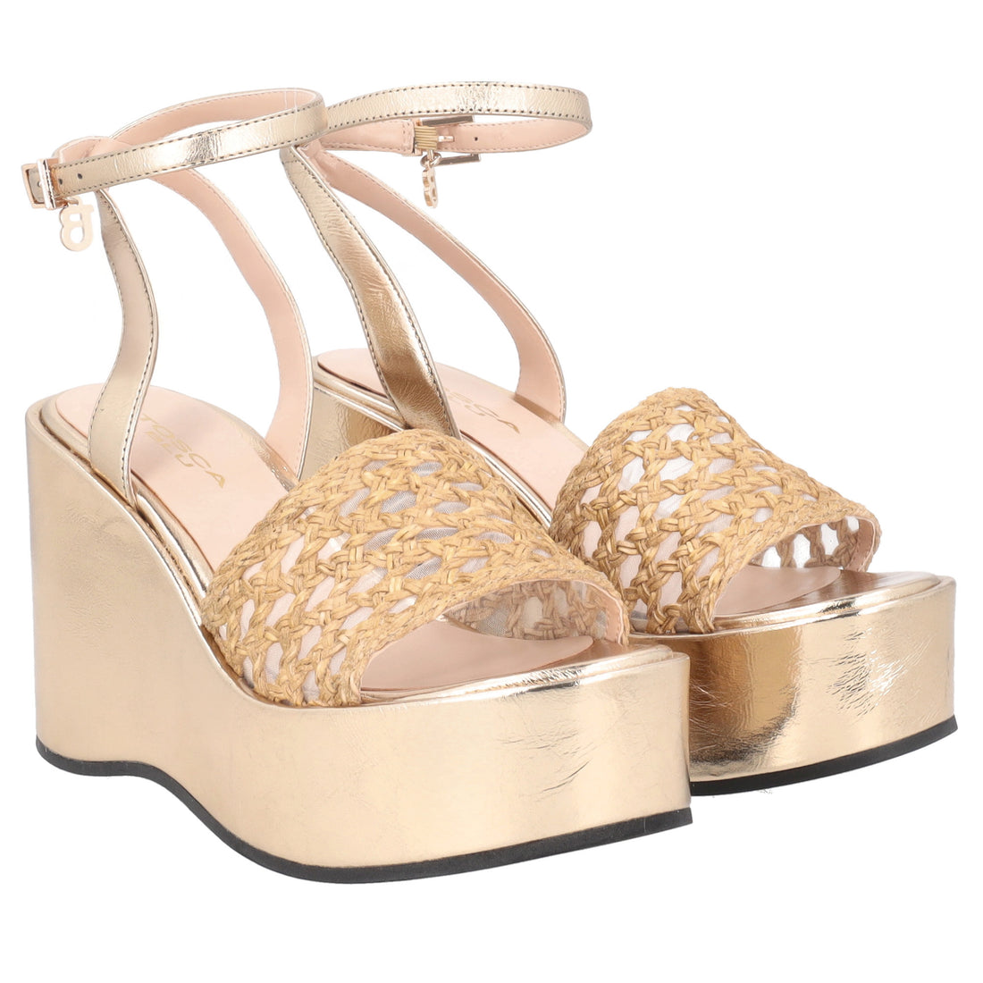 Tulum braided wedge in natural/gold color
