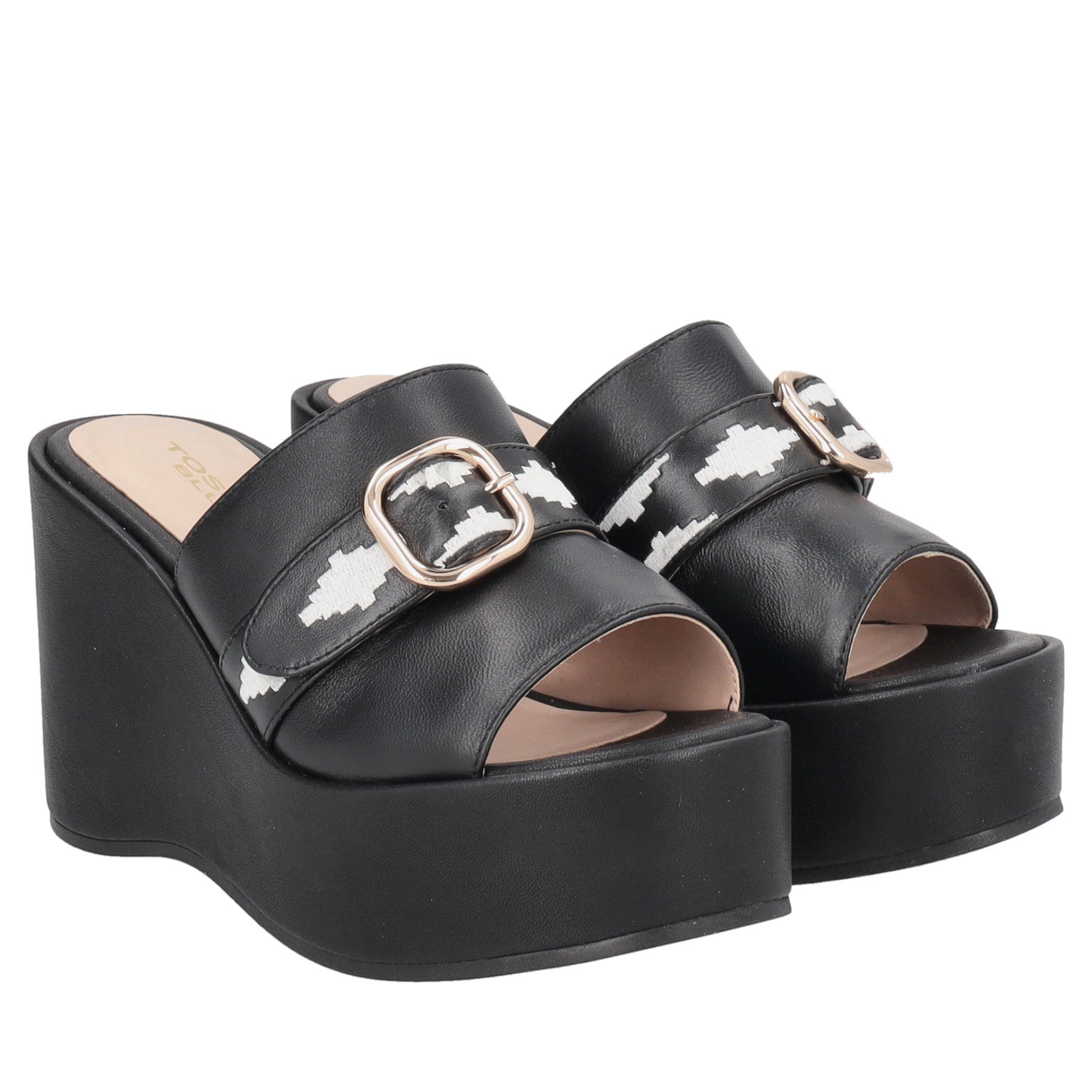 Tulum wedge tue in black/ivory leather