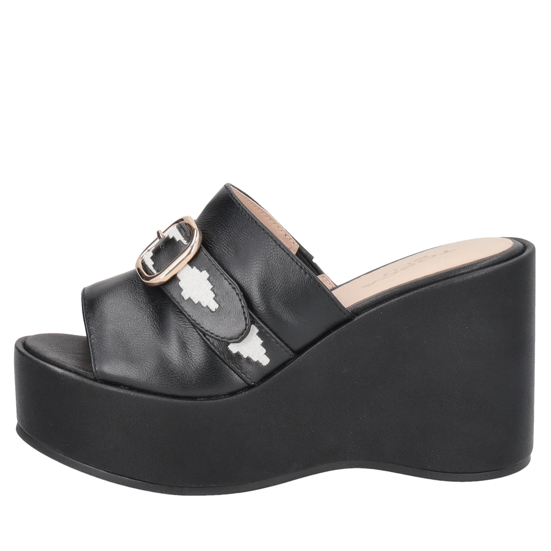 Zeppa sabot Tulum in pelle colore nero/avorio