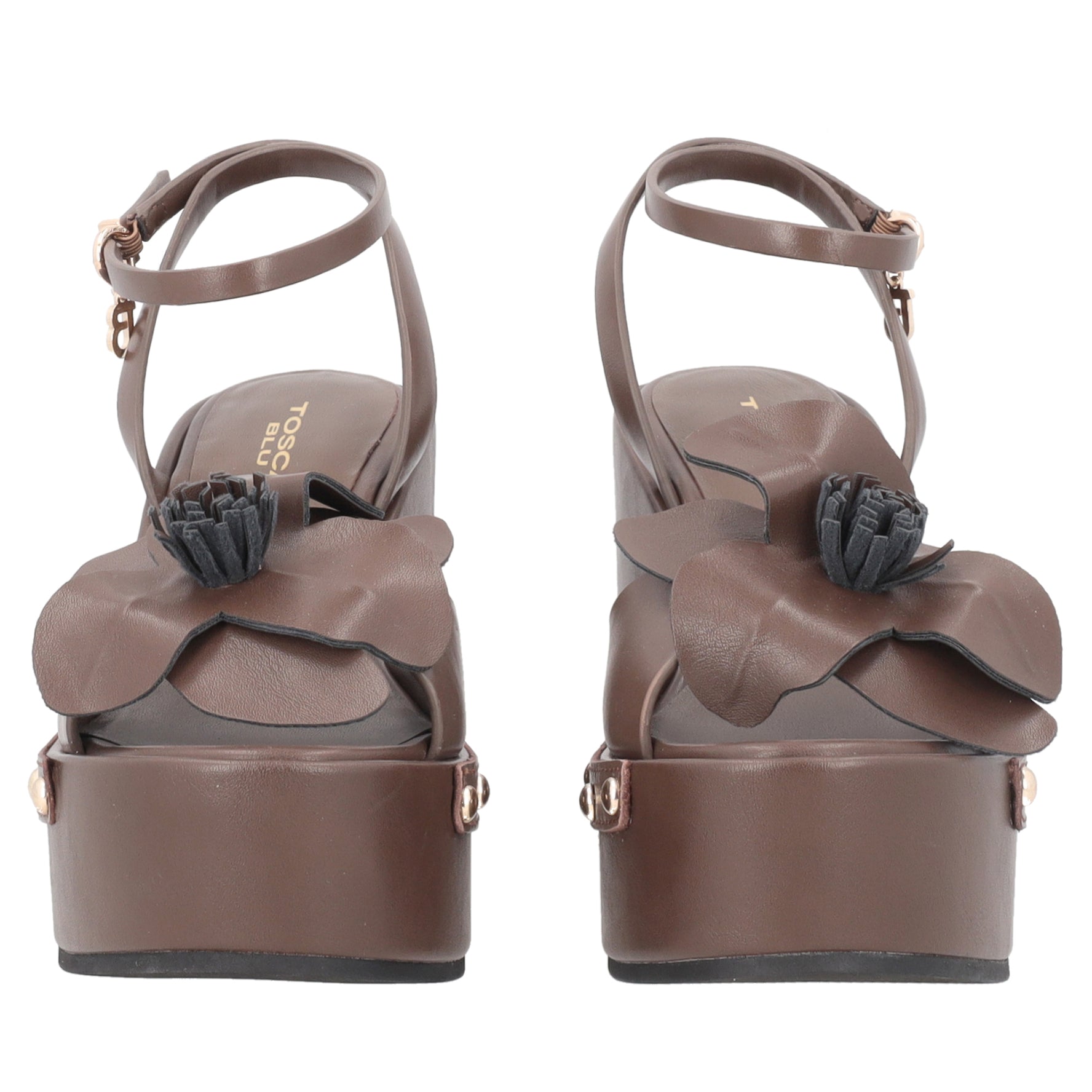 Zoccolo Valencia in pelle con fiore e laccio colore testa di moro