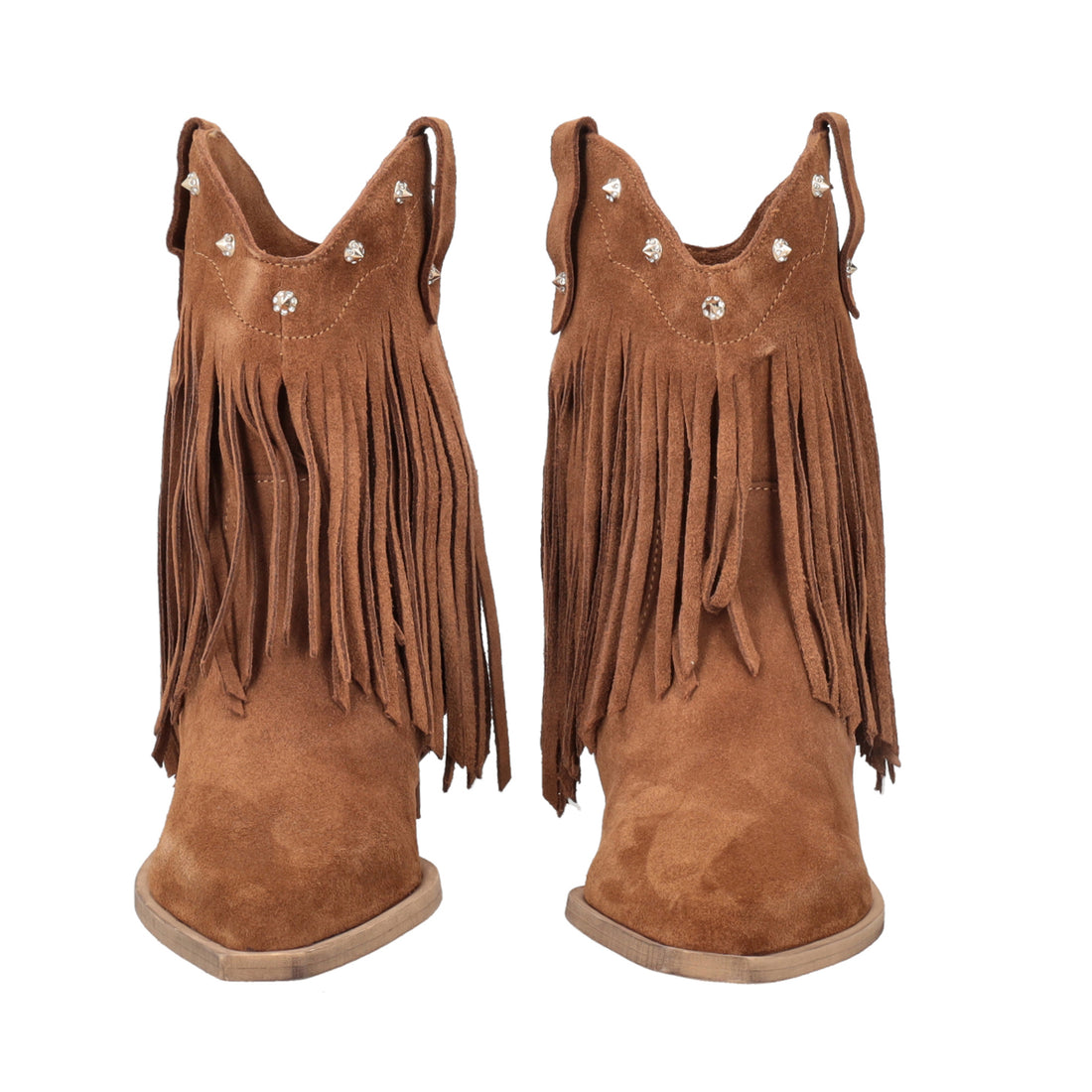 Wild Glam suede ankle boot with tan-colored fringes