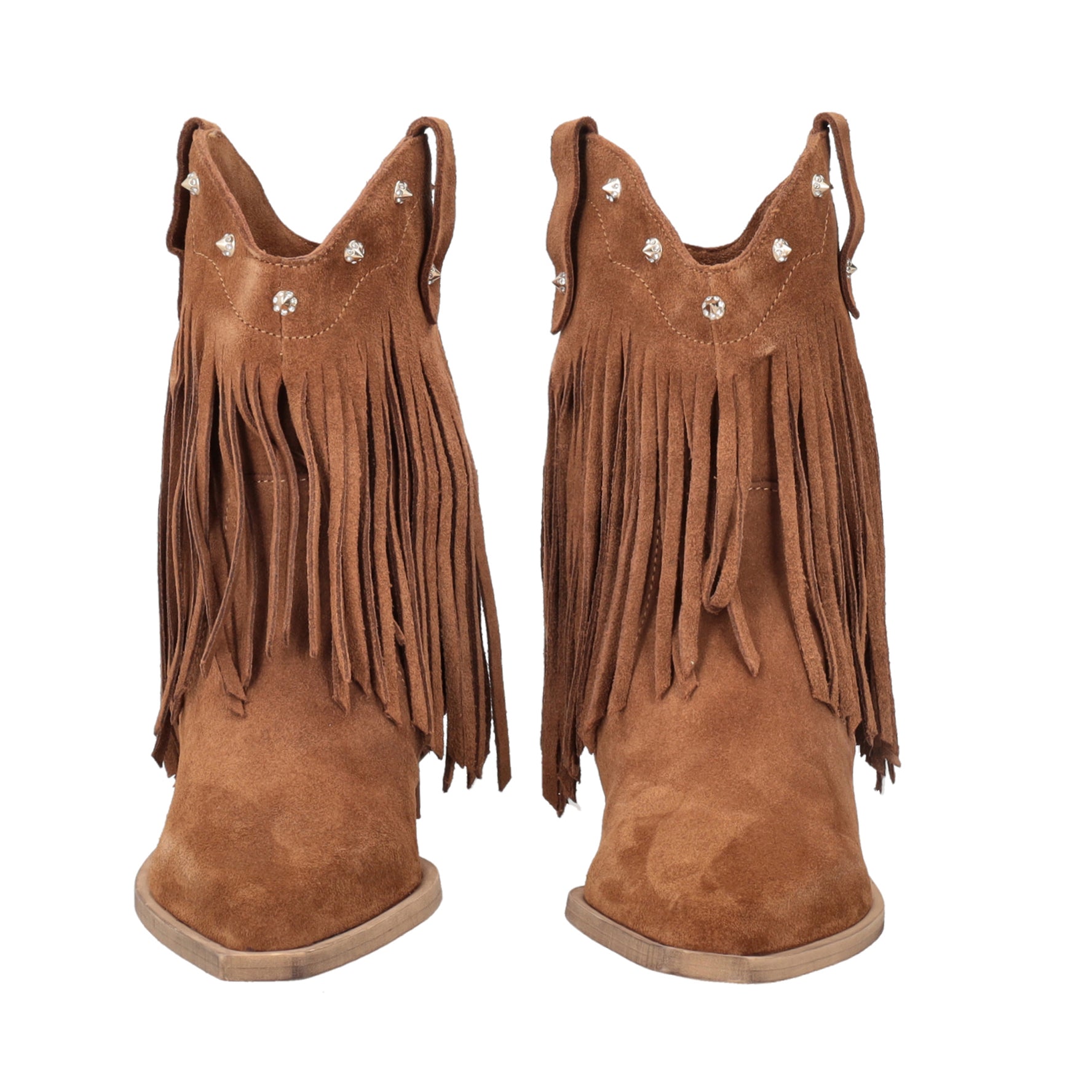 Stivaletto Wild Glam in suede con frange colore cuoio
