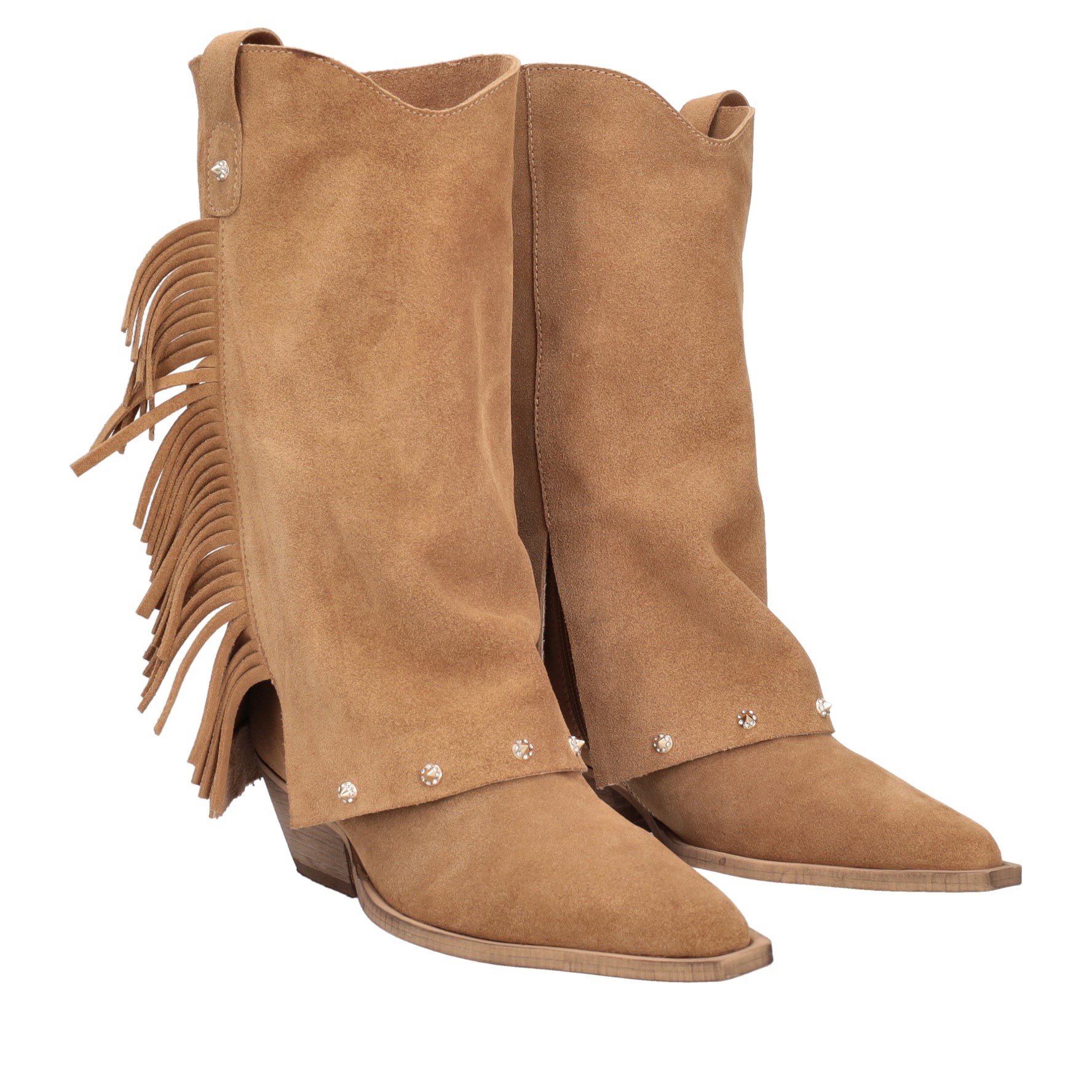 Stivale Wild Glam con frange e borchie colore beige