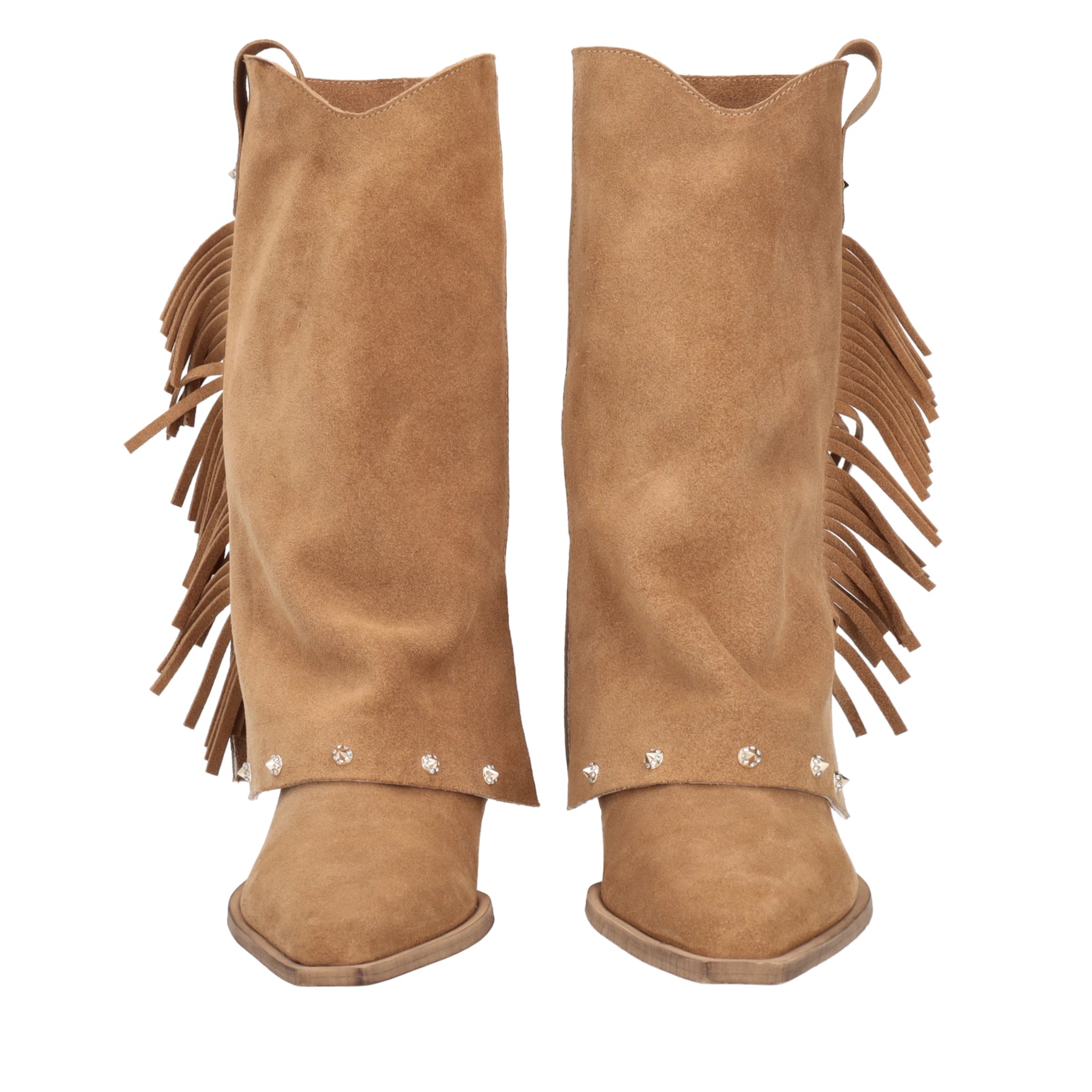 Stivale Wild Glam con frange e borchie colore beige