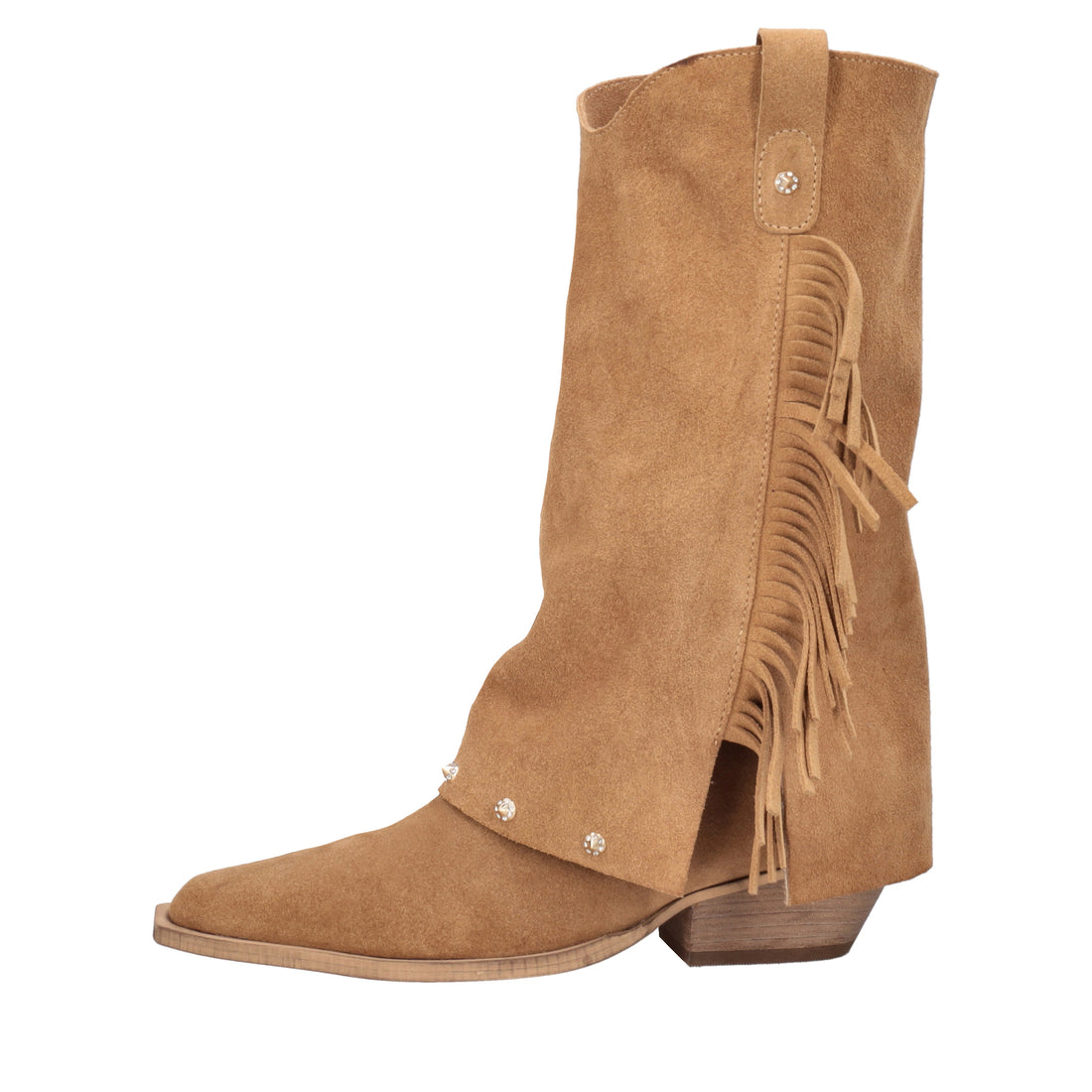 Stivale Wild Glam con frange e borchie colore beige