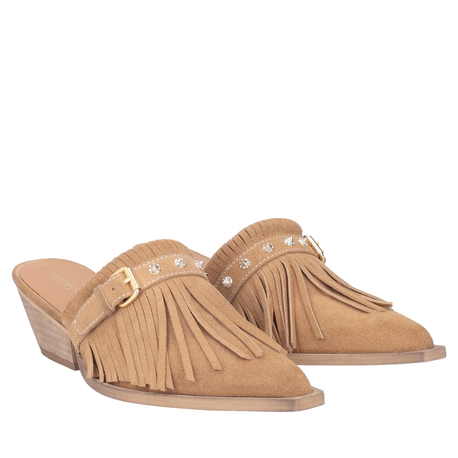 Sabot Wild Glam in suede con frange colore beige