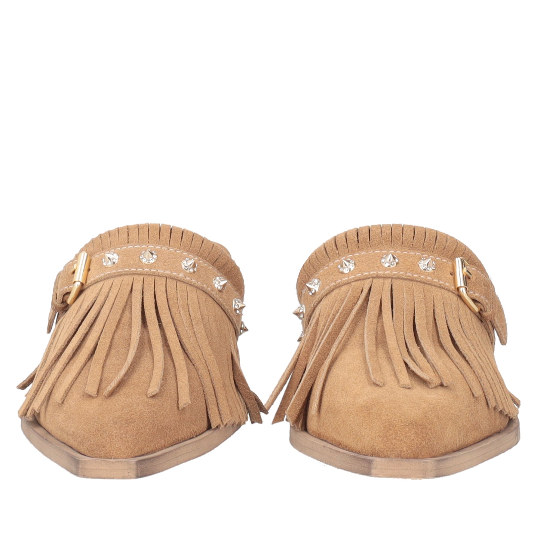 Sabot Wild Glam in suede con frange colore beige