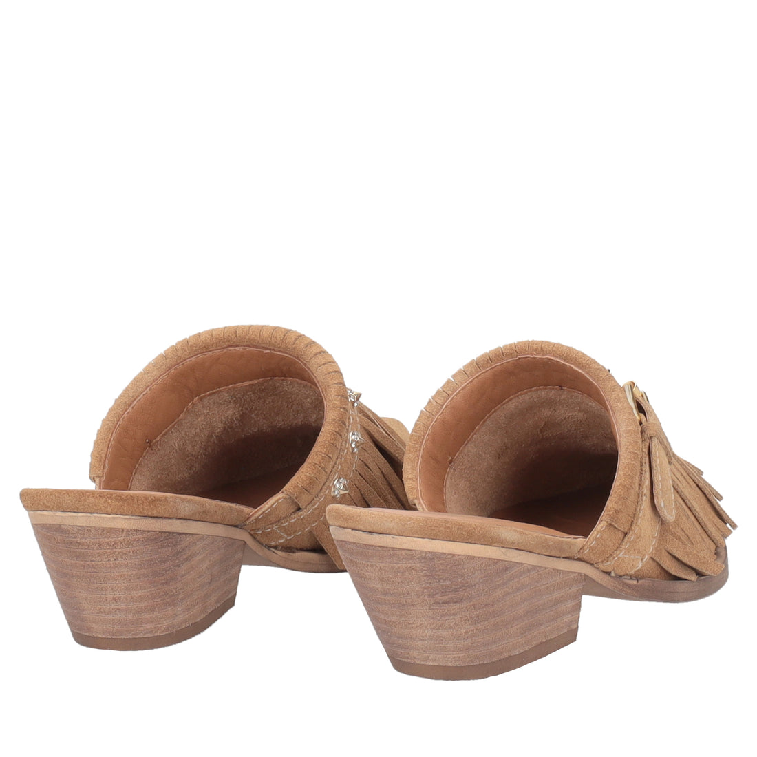 Sabot Wild Glam in suede con frange colore beige