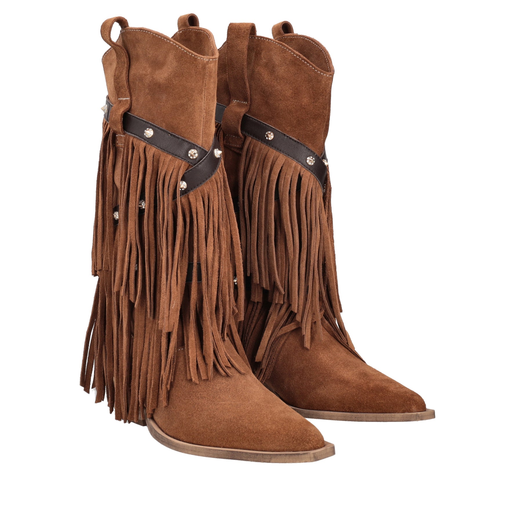 Stivale Wild Glam in suede con frange colore cuoio