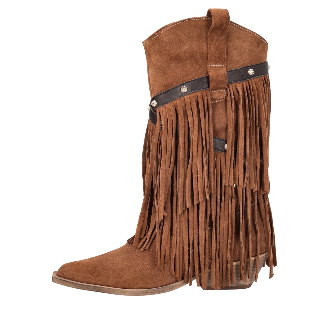 Stivale Wild Glam in suede con frange colore cuoio