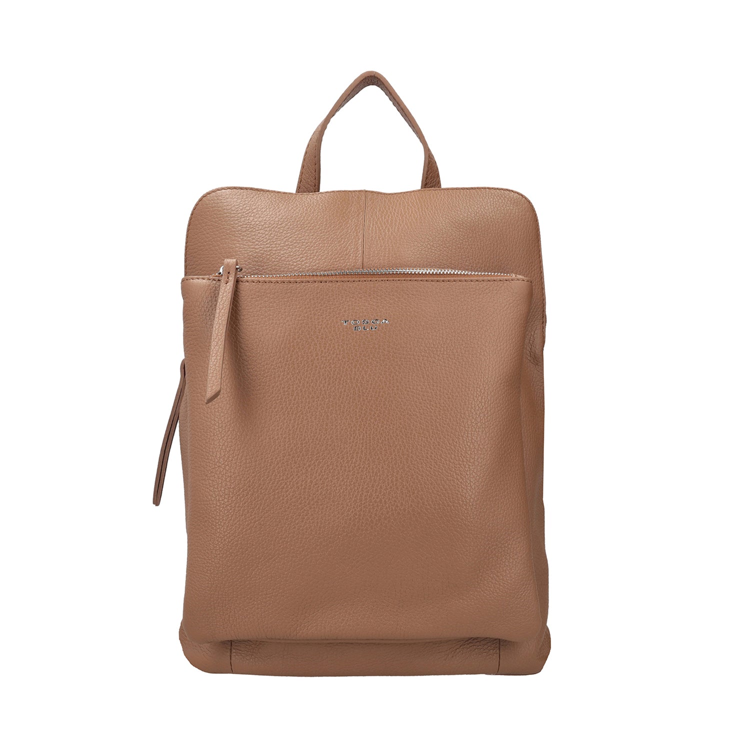 BEIGE LEATHER BACKPACK WITH ZIPPER CLOSURE