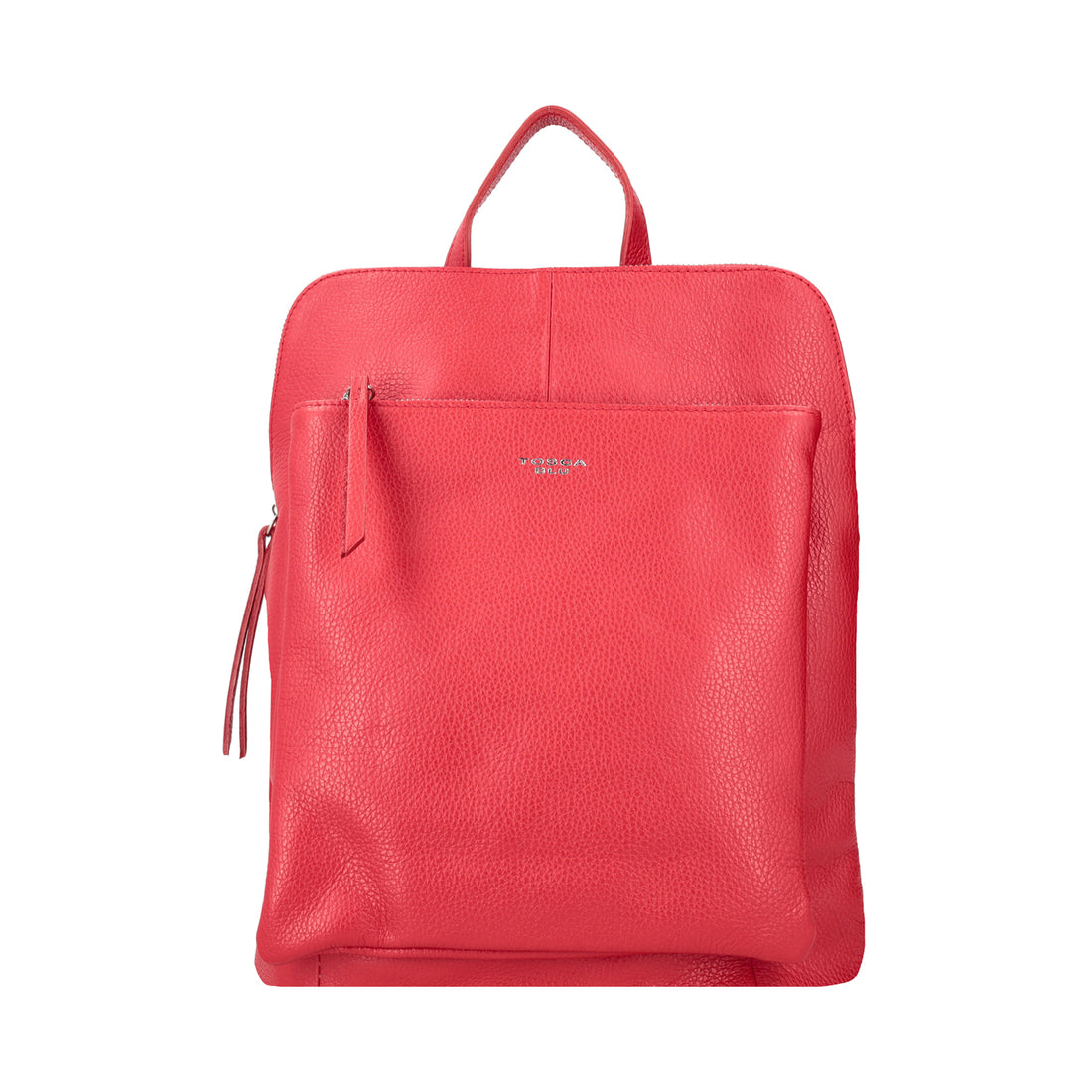 coral leather backpack Coral red leather backpack with zipper closure