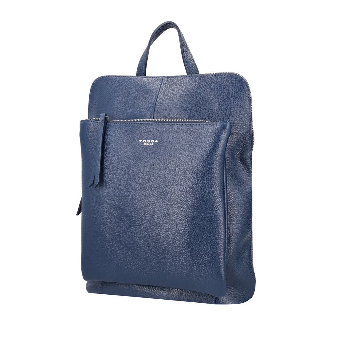 BLUE LEATHER BACKPACK WITH ZIPPER CLOSURE