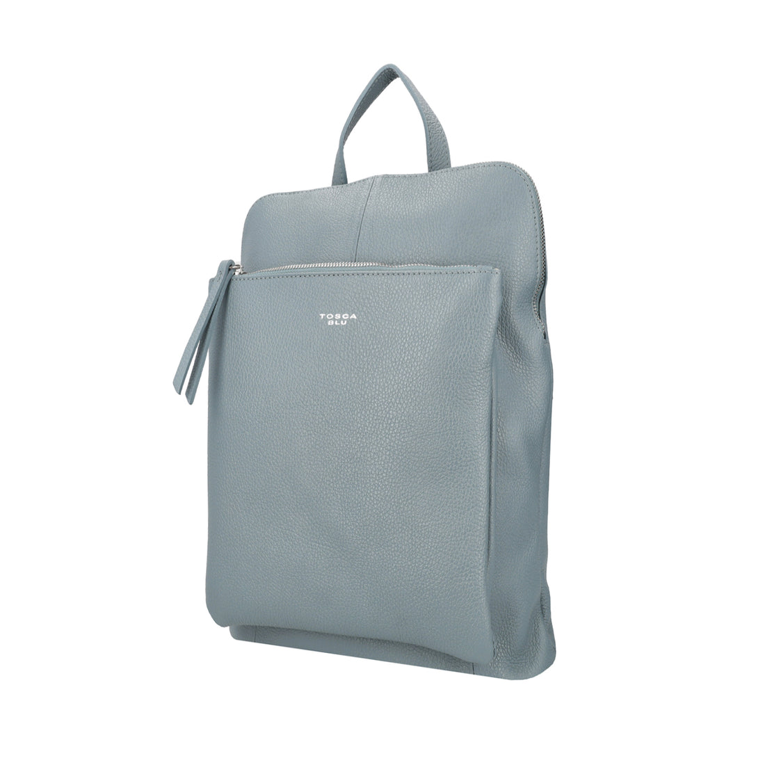 AVIO BLUE LEATHER BACKPACK WITH ZIPPER CLOSURE