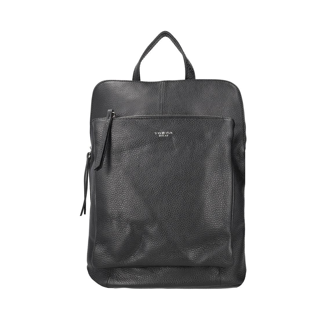 BLACK LEATHER BACKPACK WITH ZIPPER CLOSURE