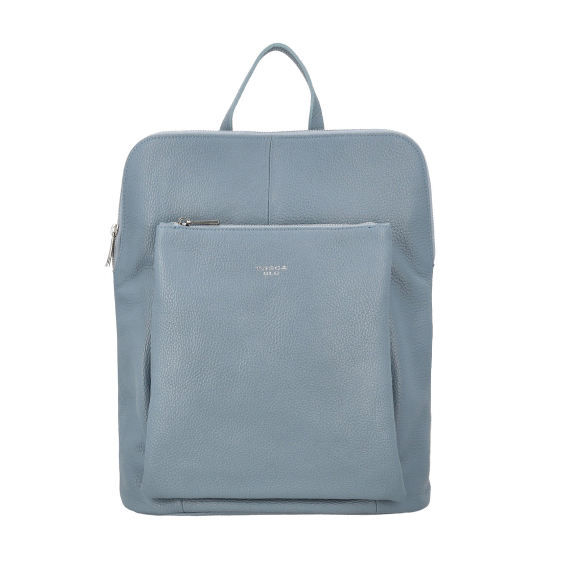 Zaino in pelle con chiusura  a zip colore blu avio