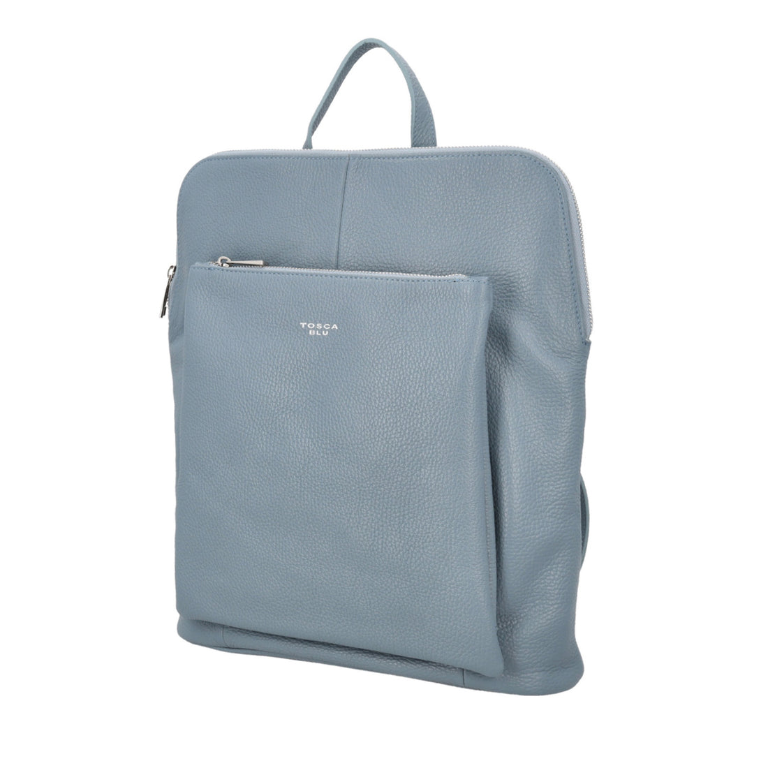 Zaino in pelle con chiusura  a zip colore blu avio