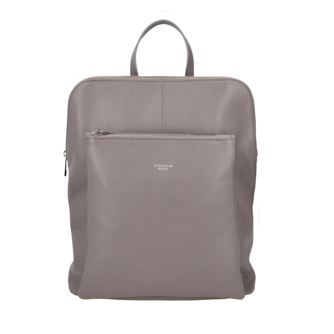 LIGHT GREY LEATHER BACKPACK WITH ZIPPER CLOSURE